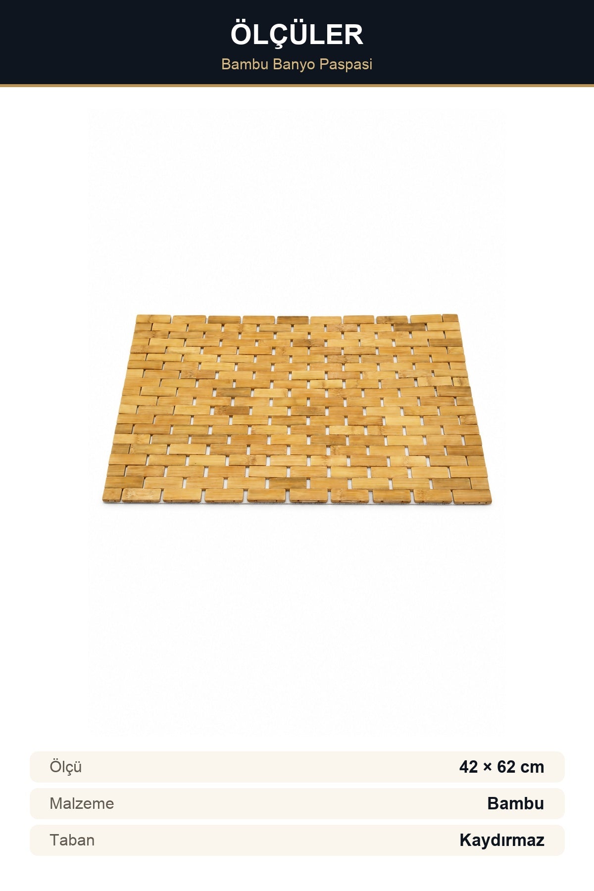 Bambu Banyo Paspası 42x62 cm Kaydırmaz Doğal Ahşap Duş Önü Paspası