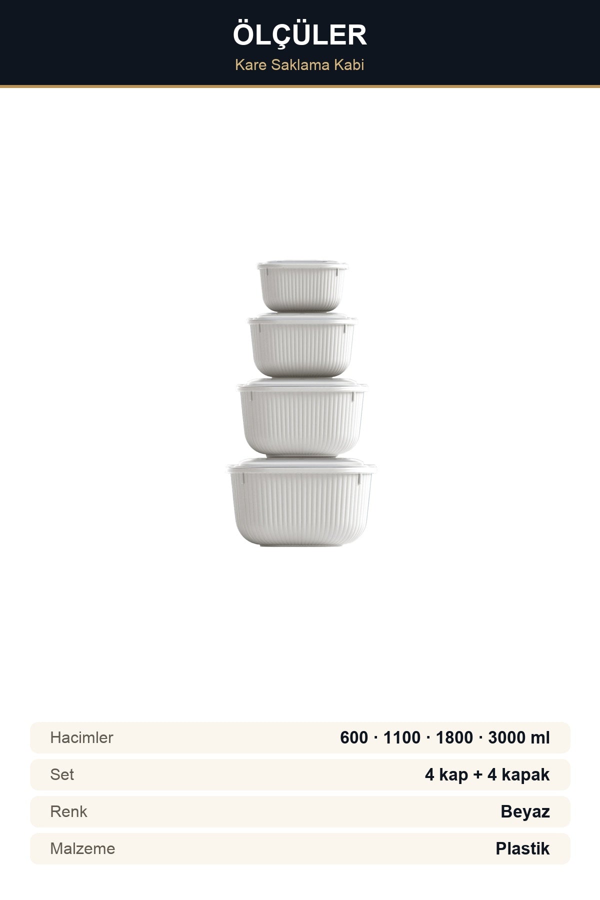 4'lü Kare Sızdırmaz Saklama Kabı Seti 600-1100-1800-3000 ml Gri Şeffaf Kapaklı