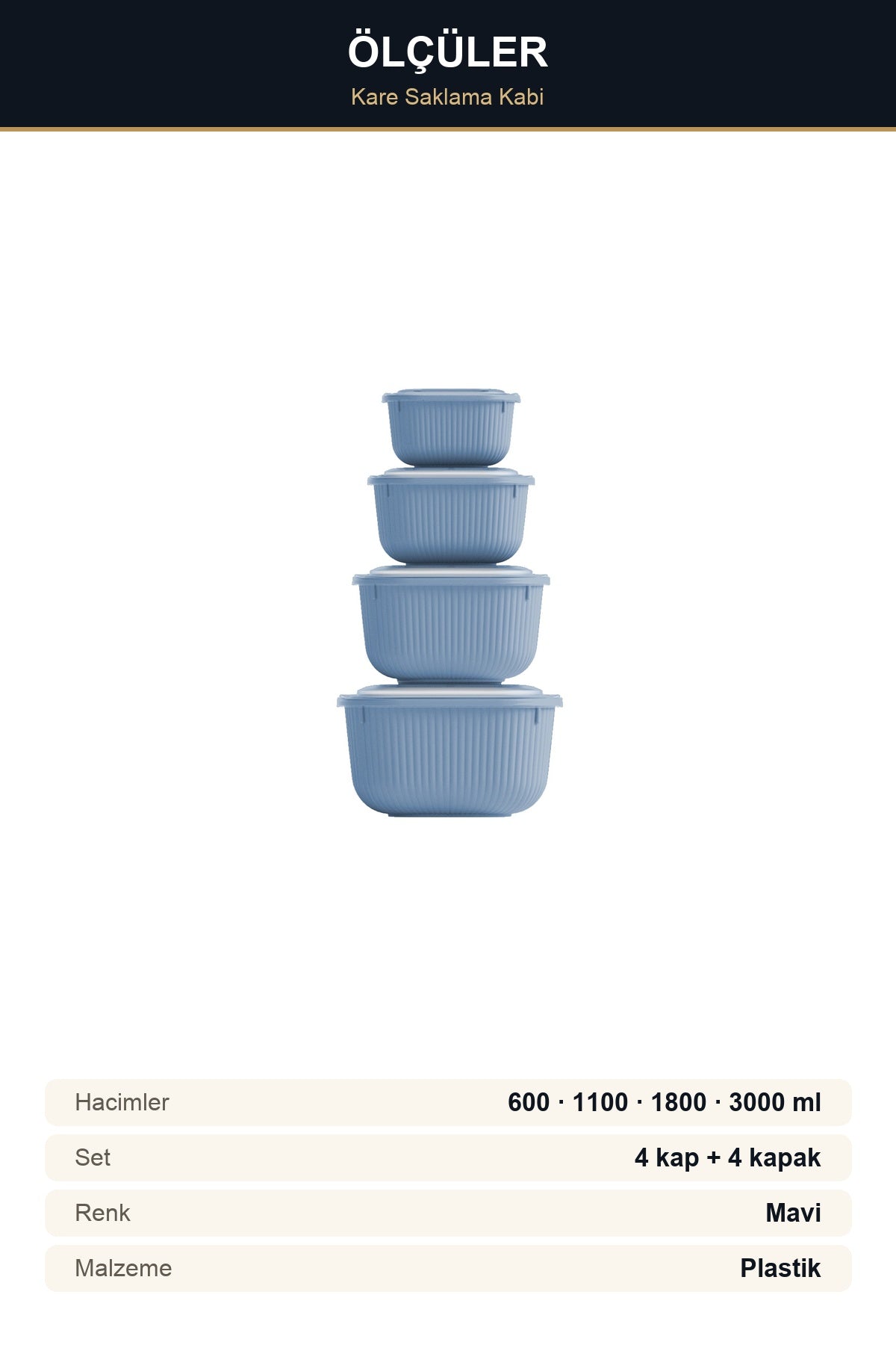 4'lü Kare Sızdırmaz Saklama Kabı Seti 600-1100-1800-3000 ml Gri Şeffaf Kapaklı