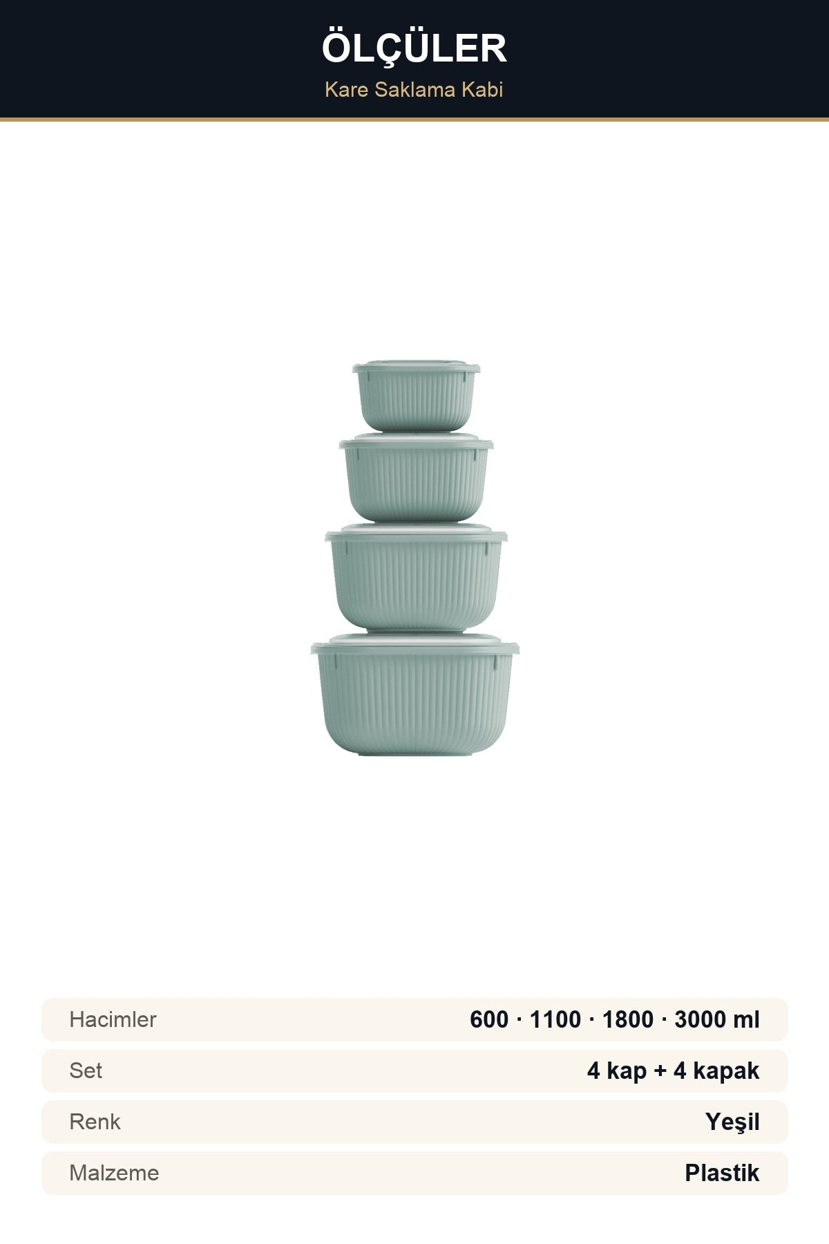 4'lü Kare Sızdırmaz Saklama Kabı Seti 600-1100-1800-3000 ml Gri Şeffaf Kapaklı