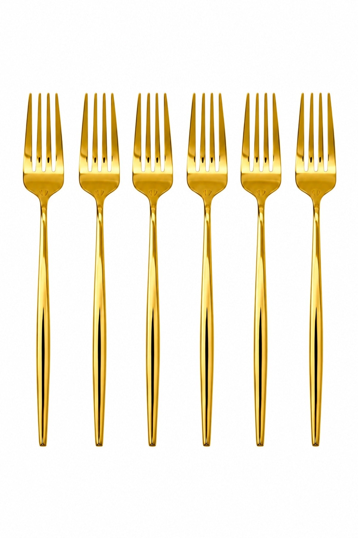 6'lı Gold Yemek Çatalı Seti 21 cm Metal Altın Renk İnce Saplı Şık Sofr