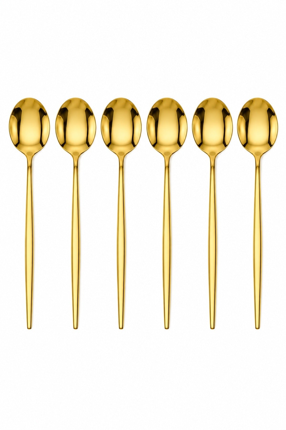 6'lı Gold Yemek Kaşığı Seti 21 cm Metal Altın Renk İnce Saplı Şık Sofr
