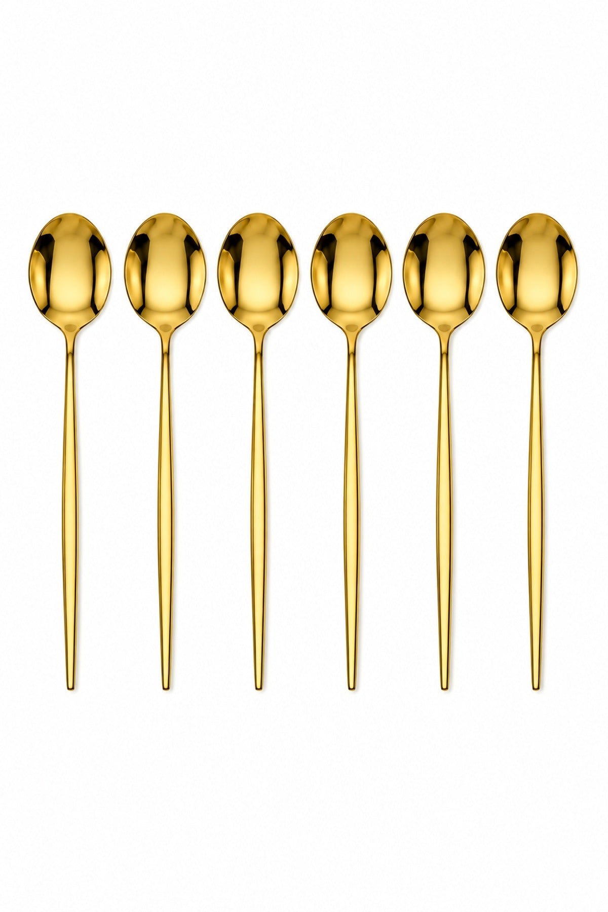 6'lı Gold Tatlı Kaşığı Seti 13 cm Metal Altın Renk İnce Saplı Şık Sofr