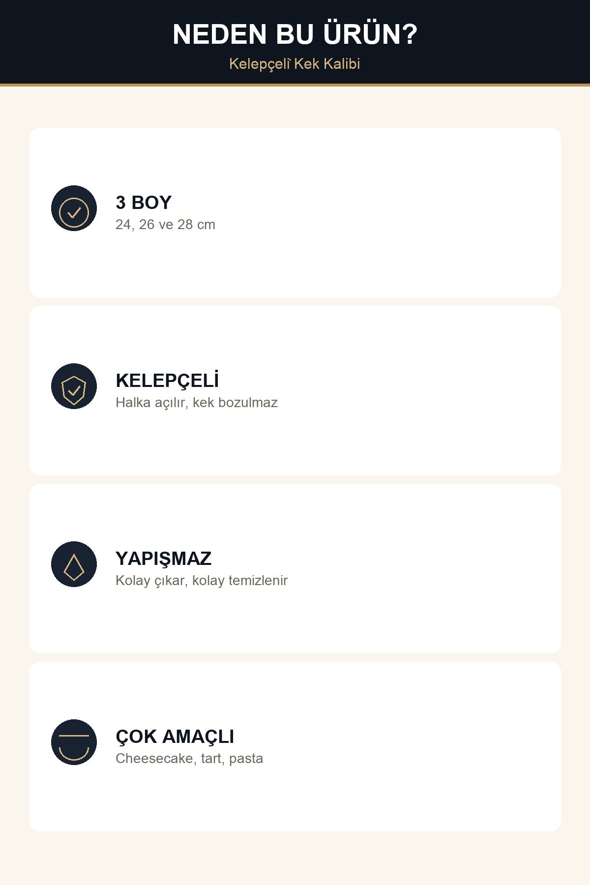 3'lü Kelepçeli Kek Kalıbı Seti 24 26 28 cm Yuvarlak Yapışmaz Tabanı Çı