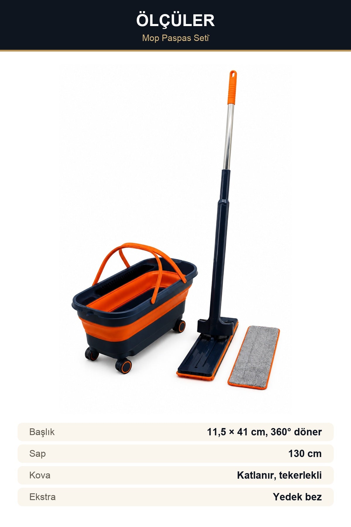Kendinden Sıkmalı Tekerlekli Katlanır Kovalı Mop Seti 360° Başlık 11,5
