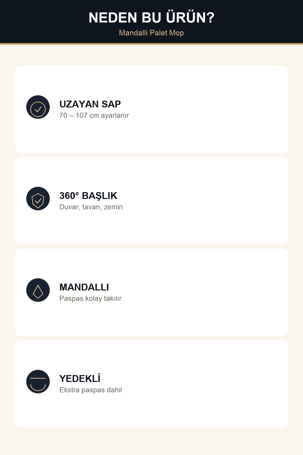 Mandallı Palet Mop Yedek Paspaslı 360° Döner Başlık 70-107 cm Uzayan S