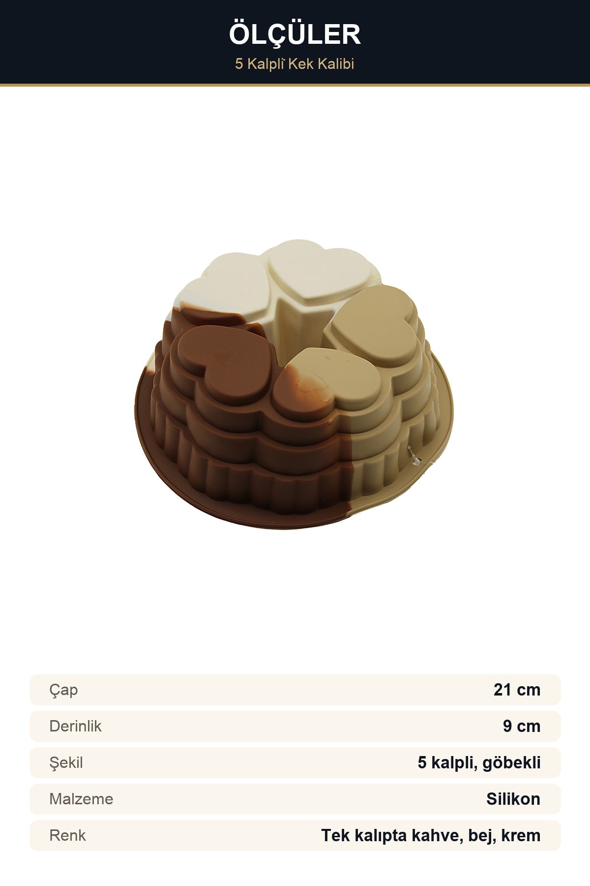 Silikon Kalp Kek Kalıbı 21 cm 5 Kalpli Yuvarlak Göbekli Pasta Kalıbı Ü