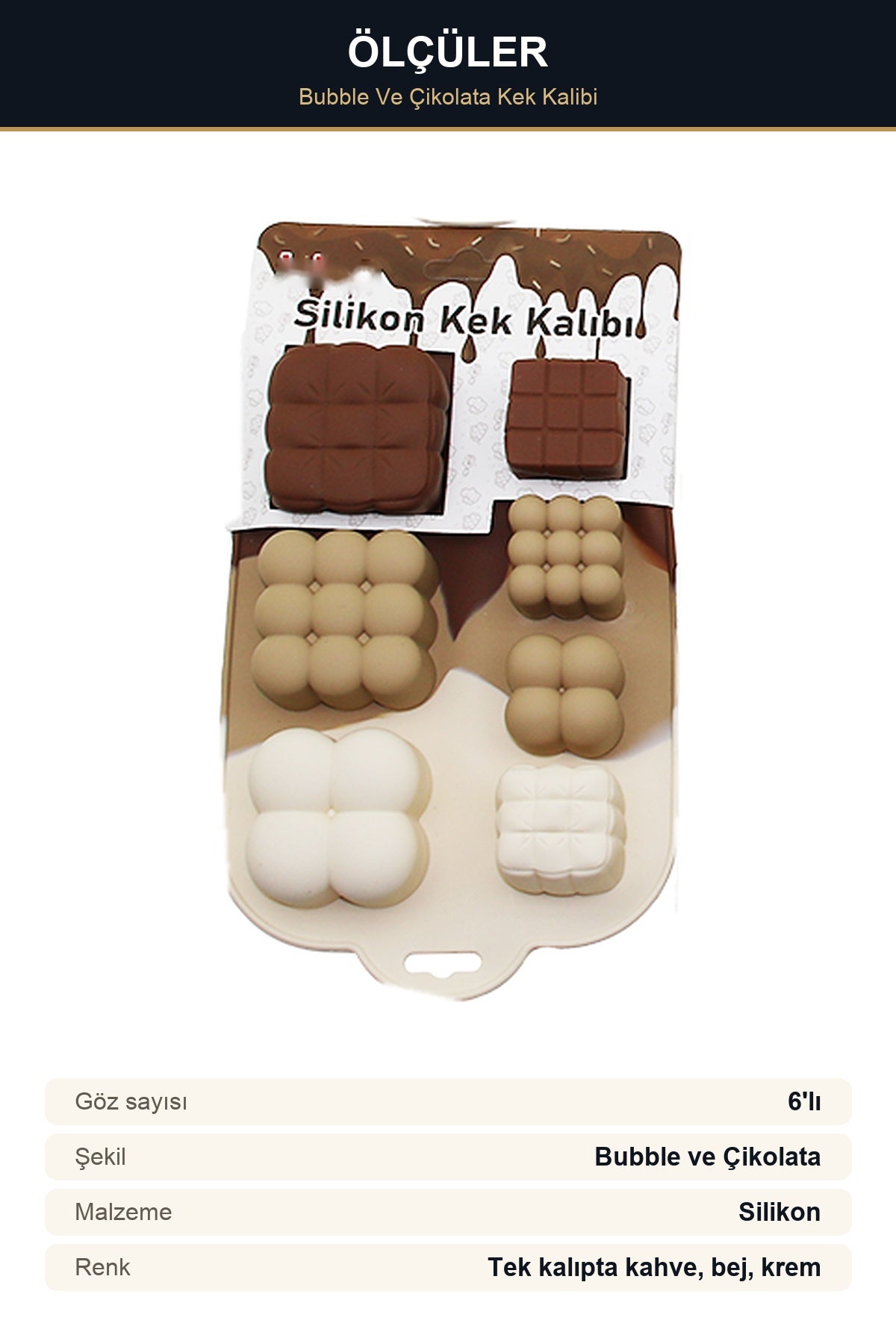 Silikon Bubble ve Çikolata Mini Kek Kalıbı 6'lı Muffin ve Çikolata Kal