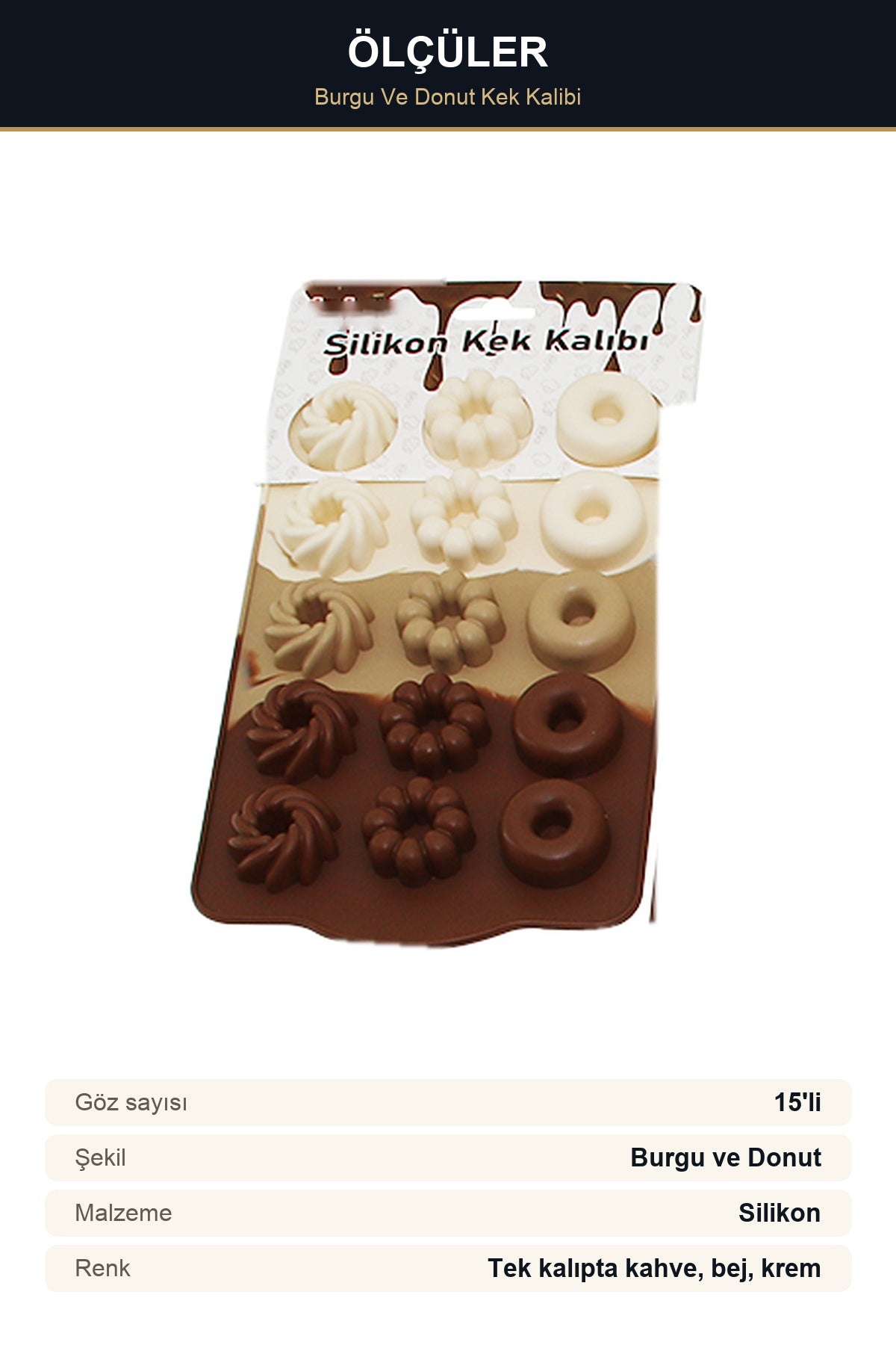 Silikon Burgu ve Donut Mini Kek Kalıbı 15'li Muffin ve Çikolata Kalıbı