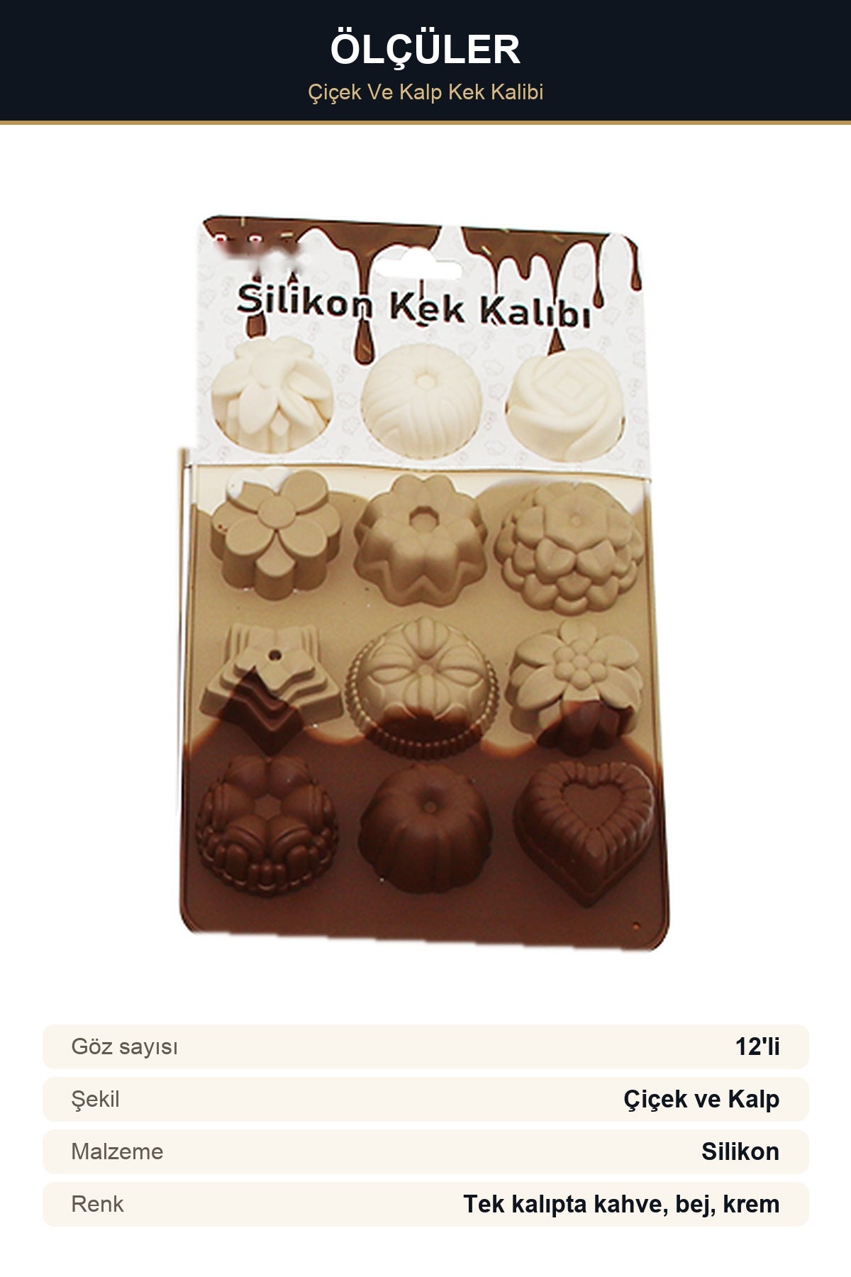 Silikon Çiçek ve Kalp Mini Kek Kalıbı 12'li Muffin ve Çikolata Kalıbı