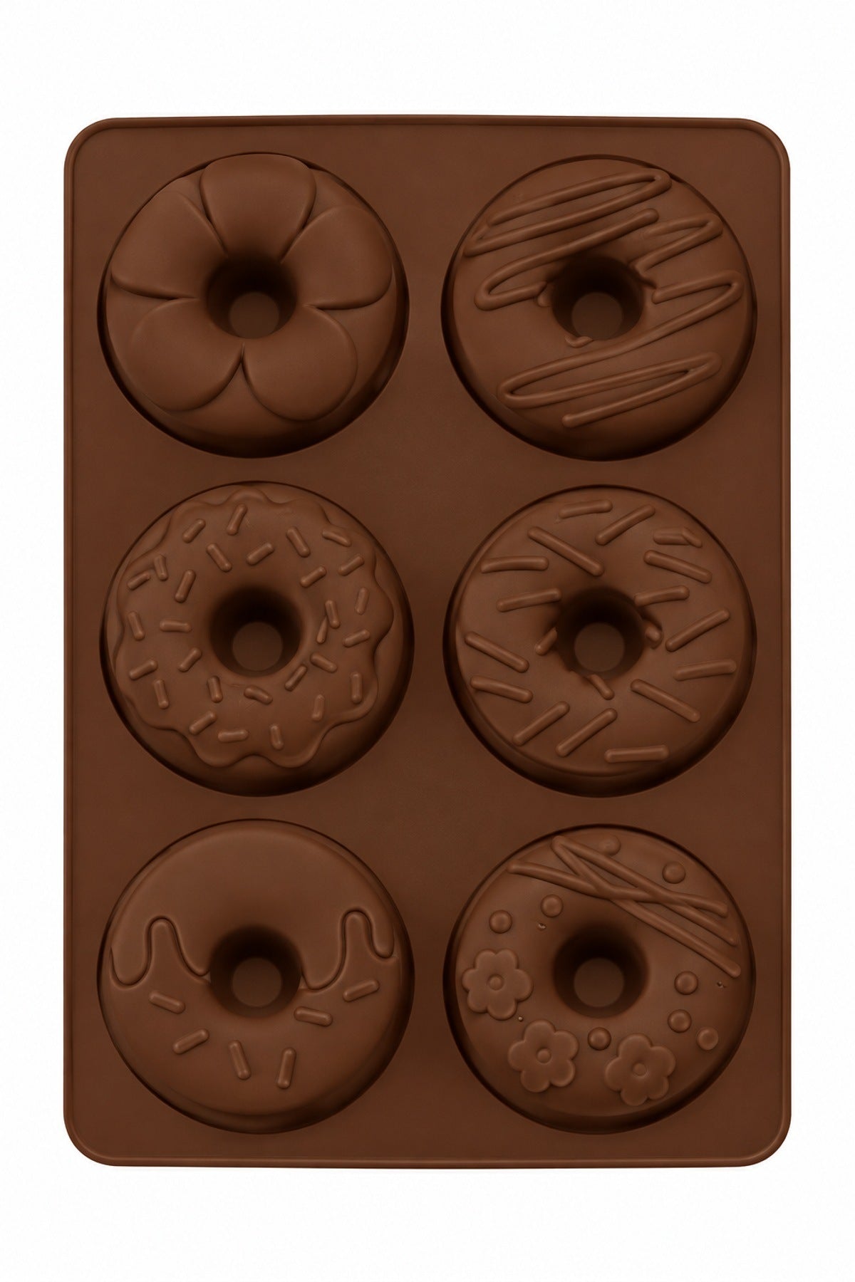 Silikon Donut Mini Kek Kalıbı 6'lı Muffin ve Çikolata Kalıbı Kahvereng Kahverengi