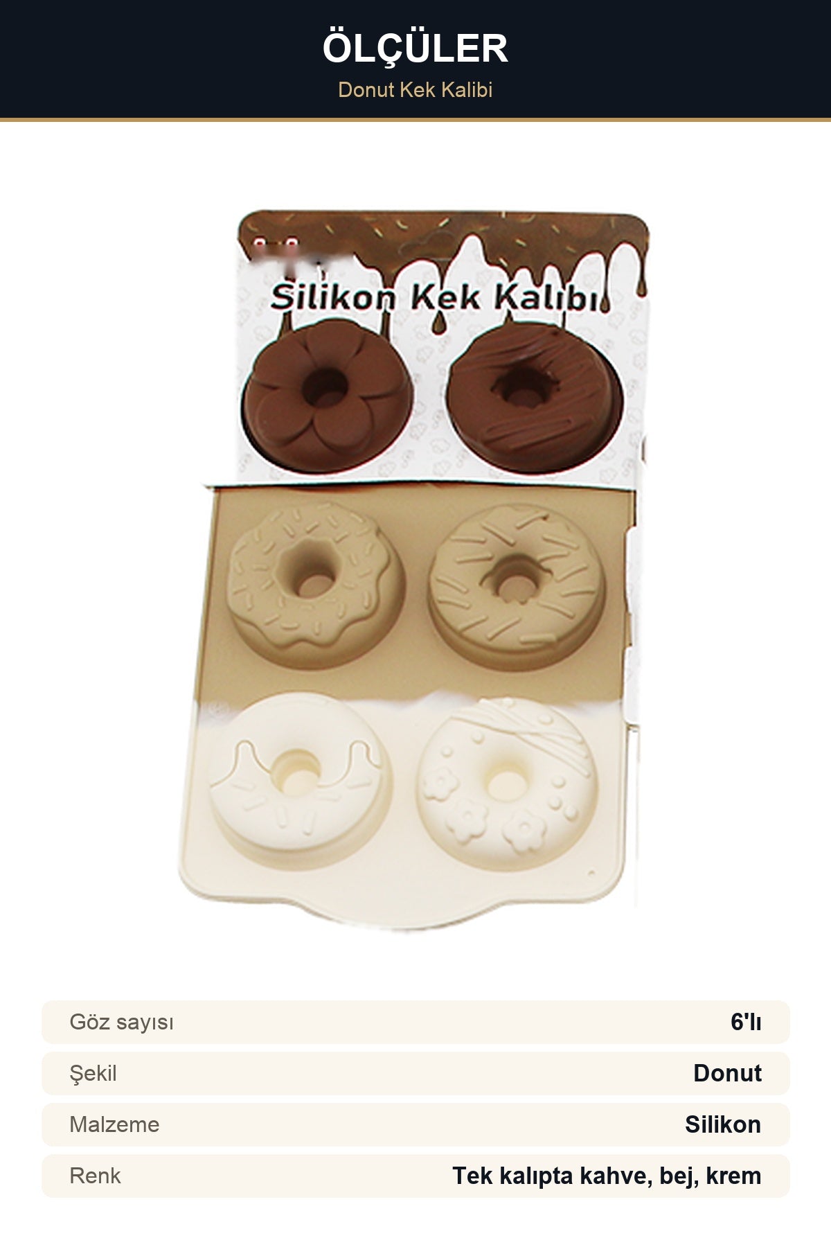 Silikon Donut Mini Kek Kalıbı 6'lı Muffin ve Çikolata Kalıbı Üç Renkli