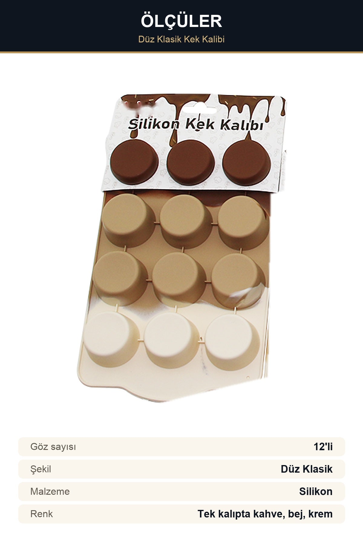 Silikon Düz Klasik Mini Kek Kalıbı 12'li Muffin ve Çikolata Kalıbı Üç
