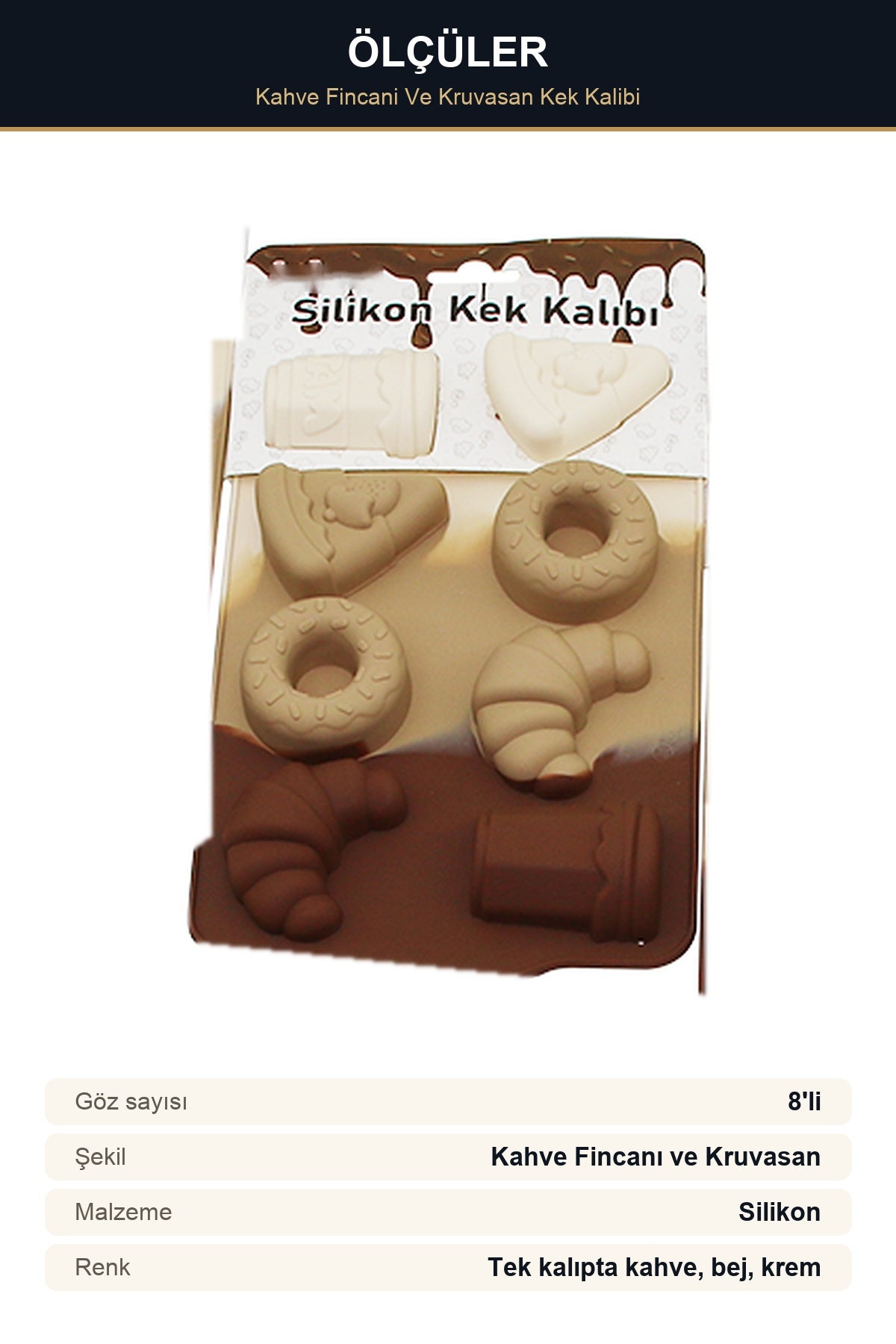 Silikon Kahve Fincanı ve Kruvasan Mini Kek Kalıbı 8'li Muffin ve Çikol
