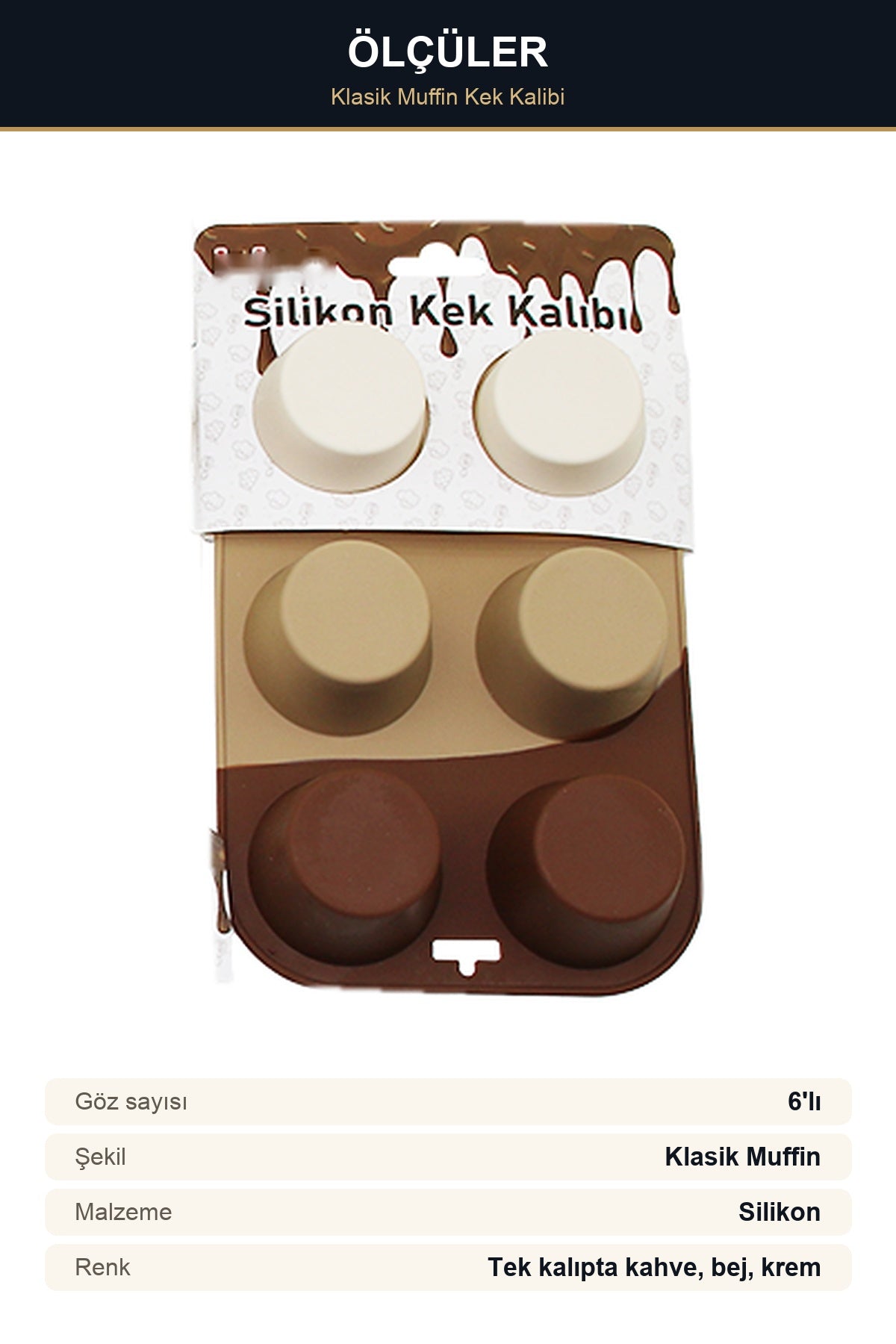 Silikon Klasik Muffin Mini Kek Kalıbı 6'lı Muffin ve Çikolata Kalıbı Ü