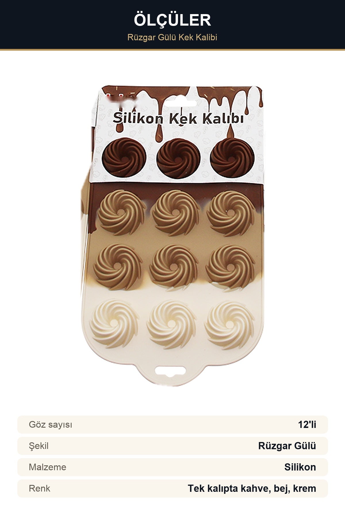 Silikon Rüzgar Gülü Mini Kek Kalıbı 12'li Muffin ve Çikolata Kalıbı Üç