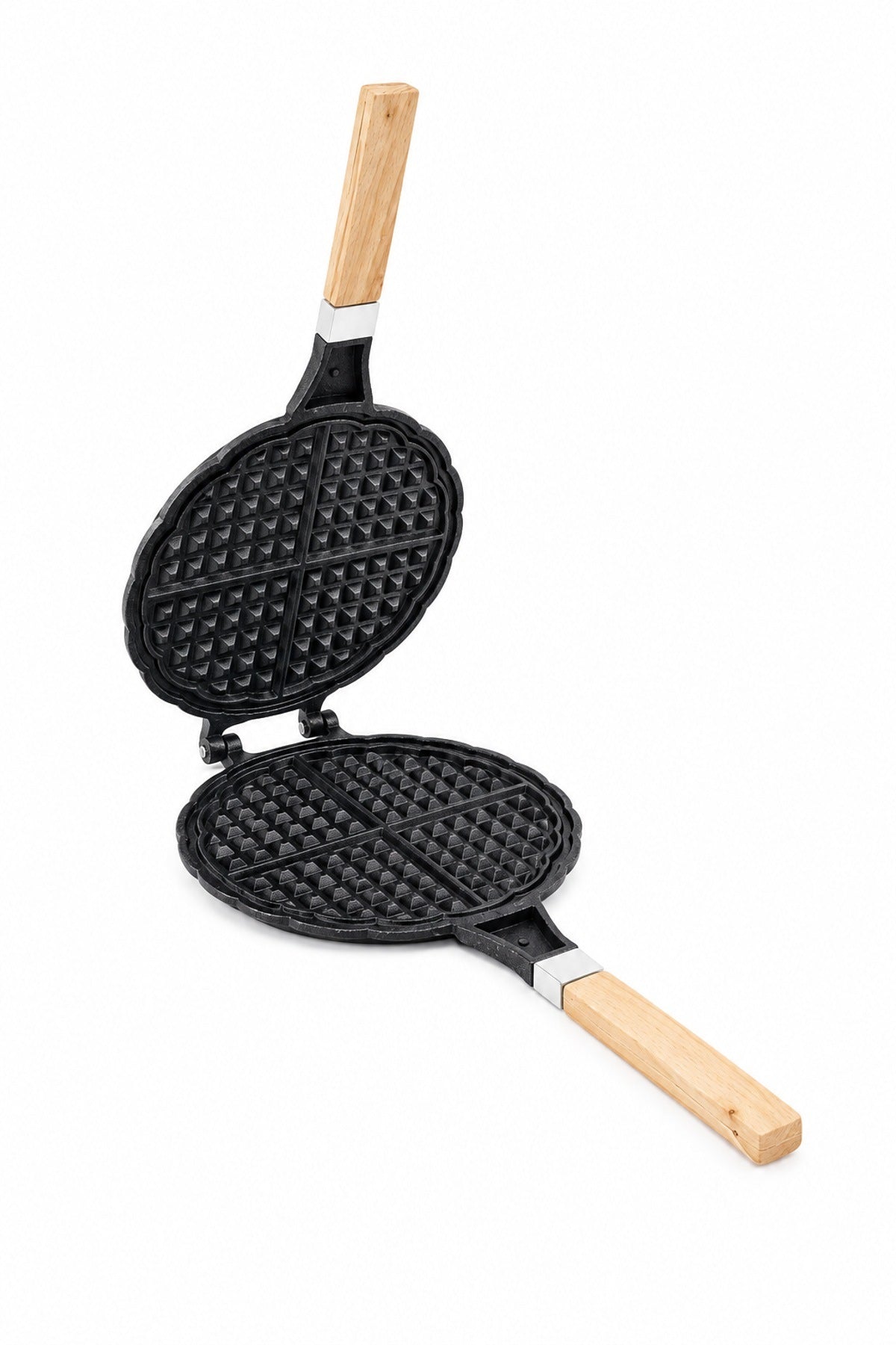 Granit Waffle Tavası 20 cm Ocak Üstü Döküm Ahşap Saplı Yapışmaz Waffle