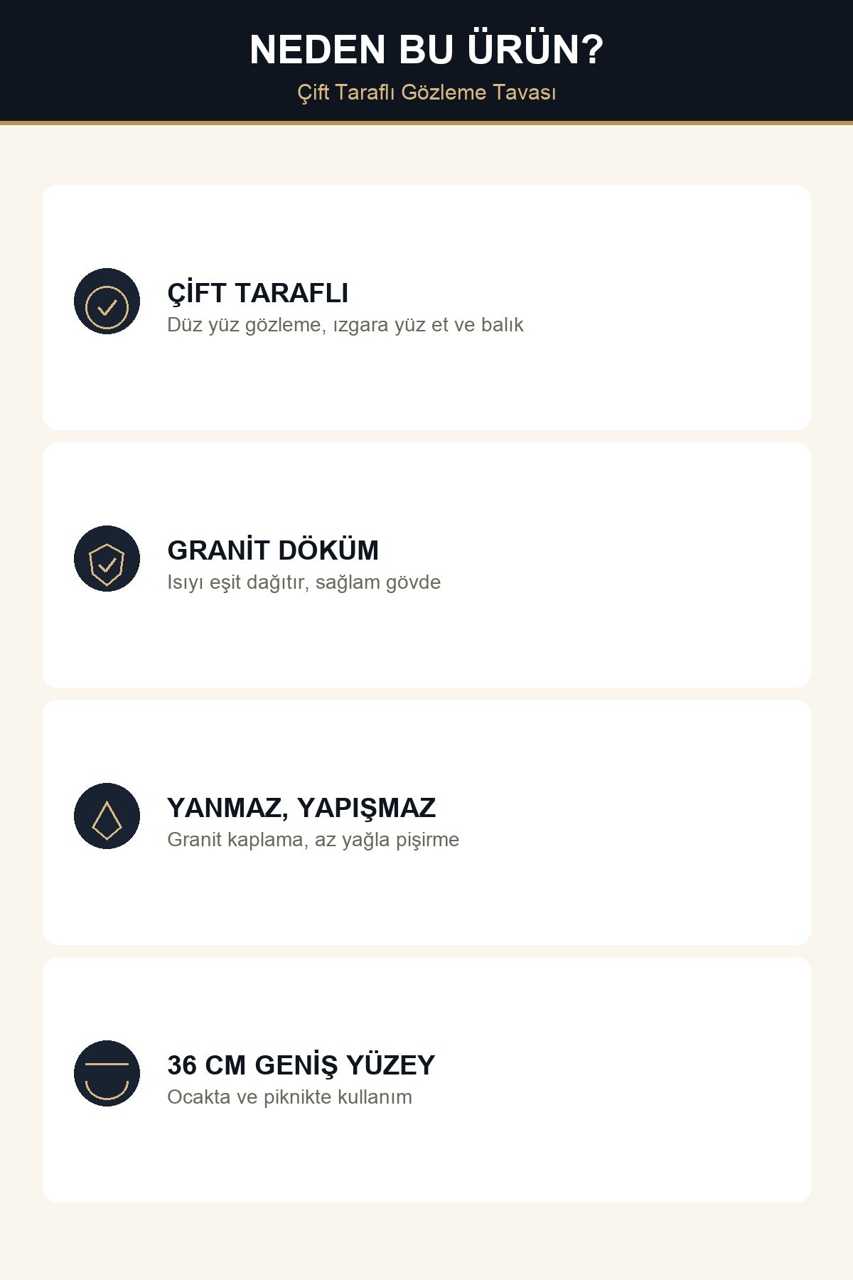 Çift Taraflı Gözleme Tavası 36 cm Granit Döküm Yanmaz Yapışmaz Ahşap S