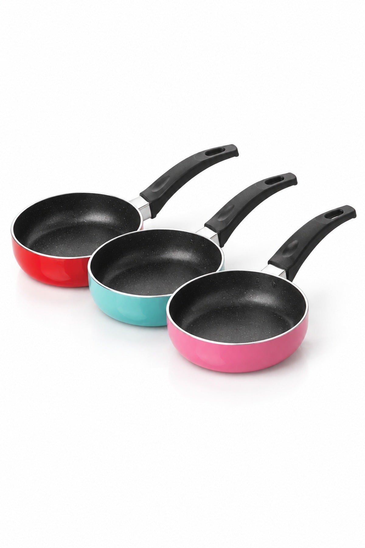 3'lü Mini Sos Tavası 12 cm Yapışmaz Teflon Renkli Yumurta Tavası Seti