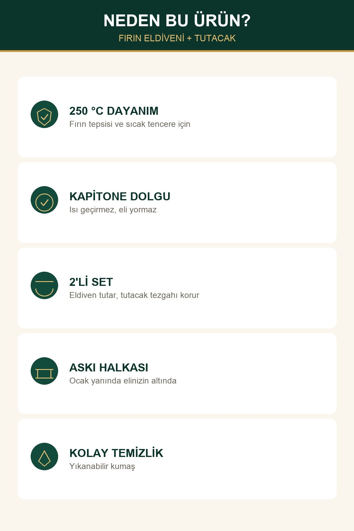 Fırın Eldiveni ve Tutacak Seti 250 °C Isıya Dayanıklı Kapitone Mutfak  Yeşil