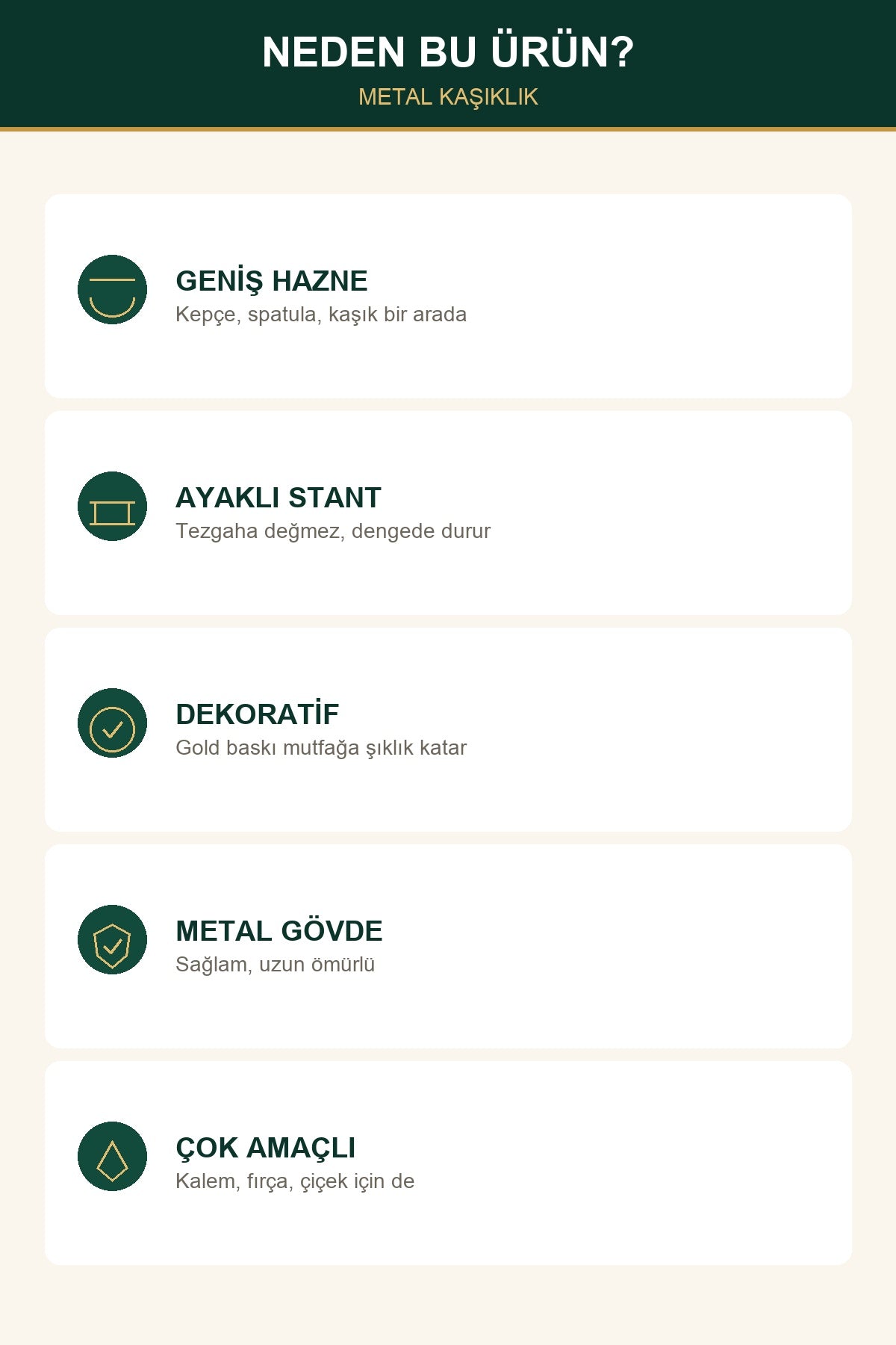 Stantlı Metal Kaşıklık Gold Baskılı Siyah Tezgah Üstü Mutfak Organizer