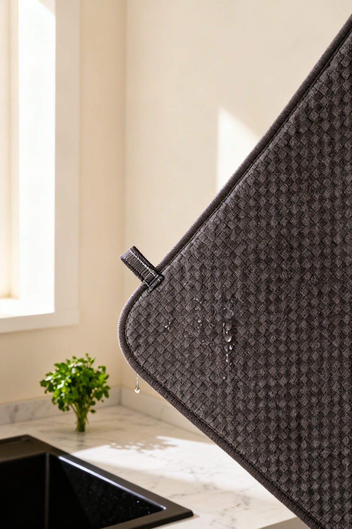 Mikrofiber Bulaşık Kurutma Matı 45x36 cm Antrasit Süper Emici Katlanır