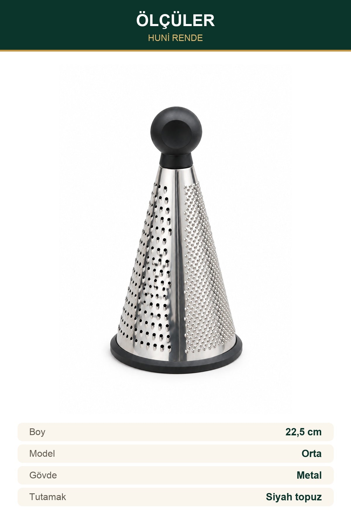 Konik Huni Rende Metal Gövde Topuz Saplı Orta 22,5 cm