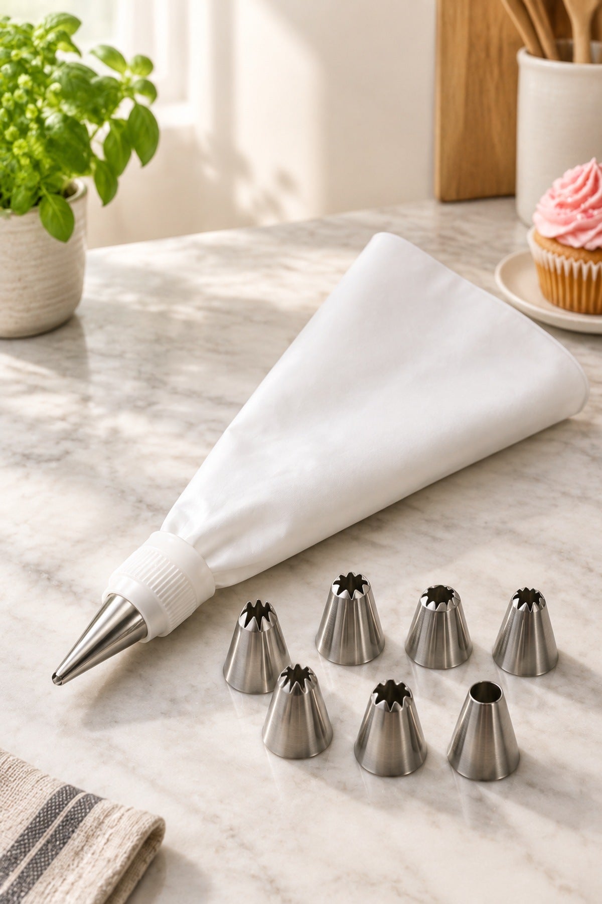Krema Şekillendirme Seti Sağım Torbası ve Çelik Uçlar Pasta Cupcake Sü