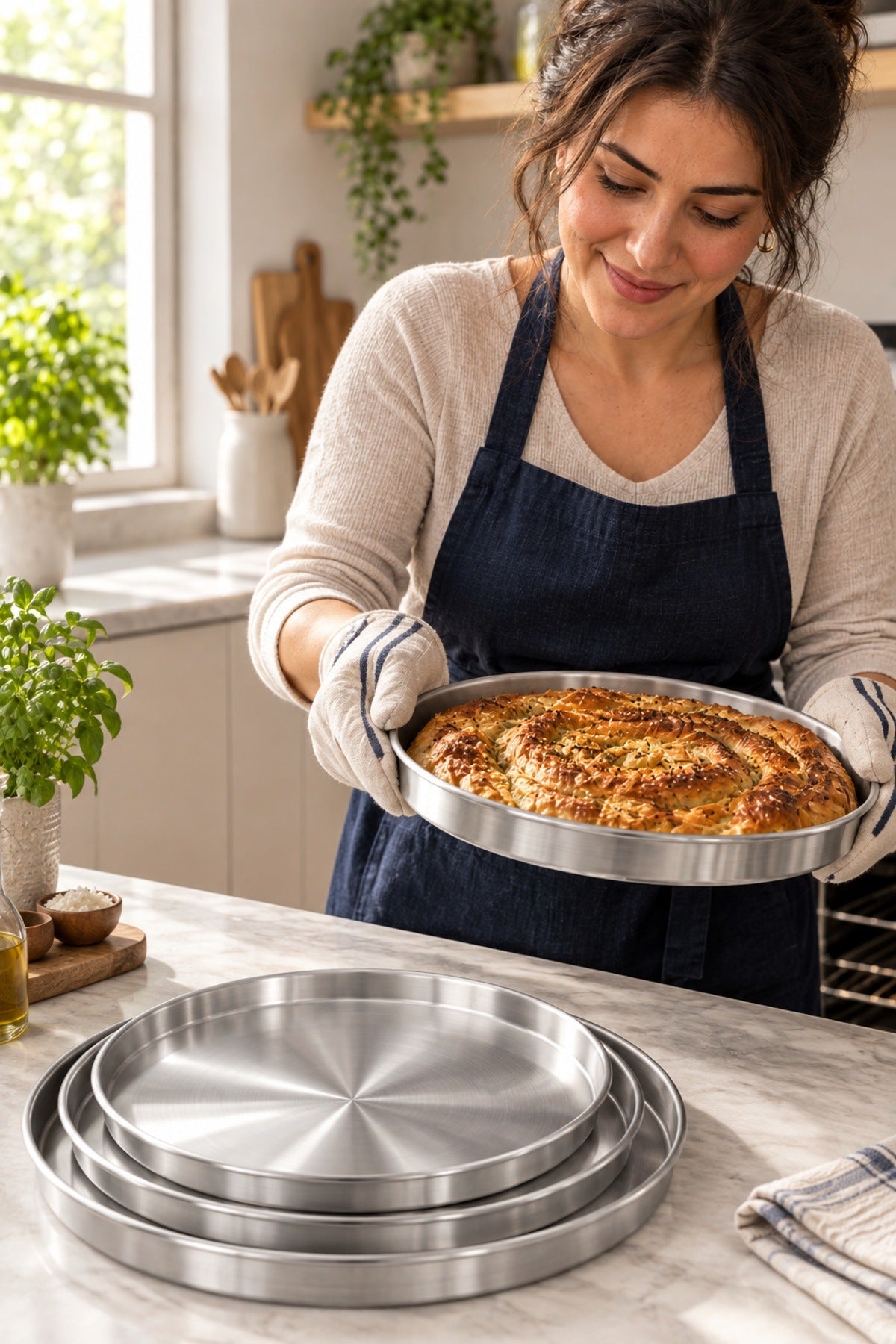 3'lü Çelik Baklava Börek Tepsisi Seti 38 40 42 cm Yuvarlak Fırın Tepsi