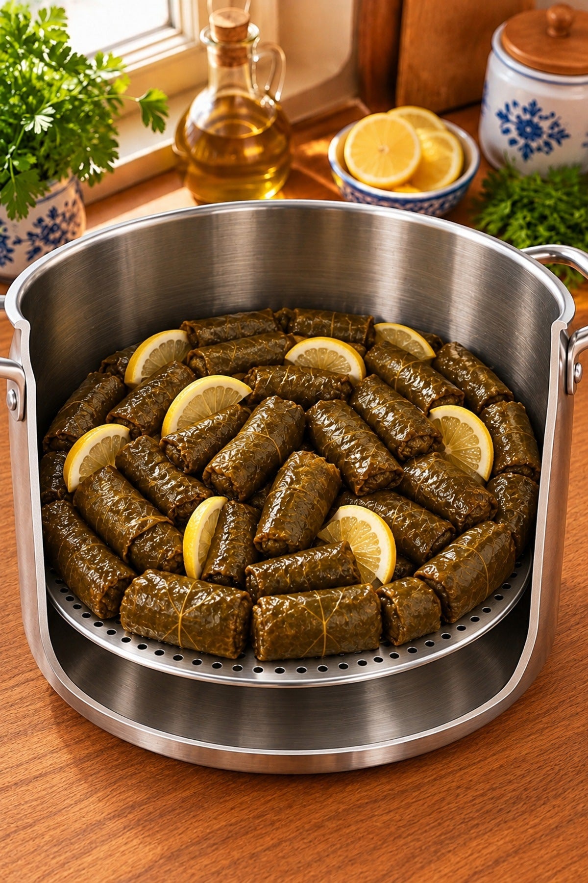 2'li Sarma ve Dolma Altlığı 20 cm 24 cm Delikli Çelik Tencere Dibi Yan