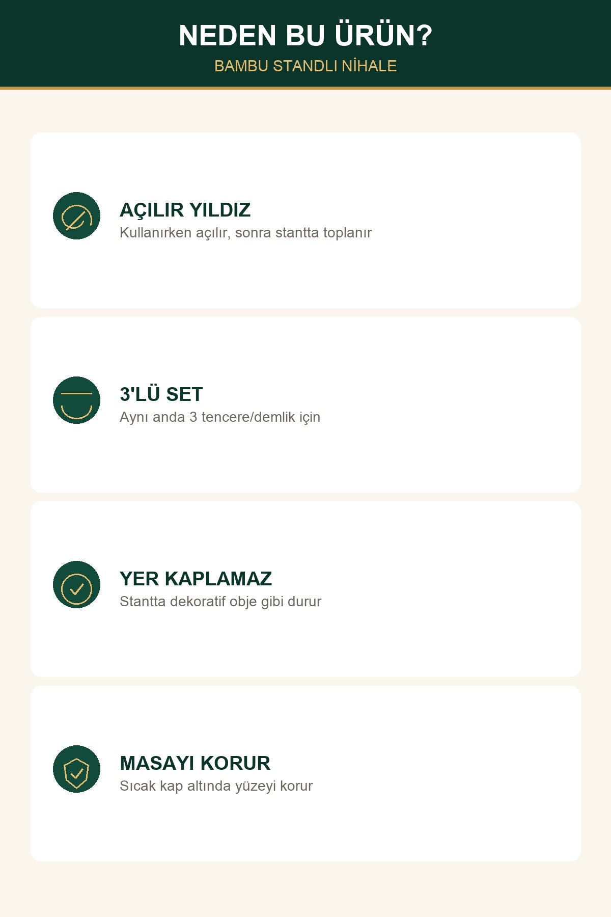 Bambu Standlı 3'lü Nihale Seti Açılır Yıldız Ahşap Tencere Altlığı Dek