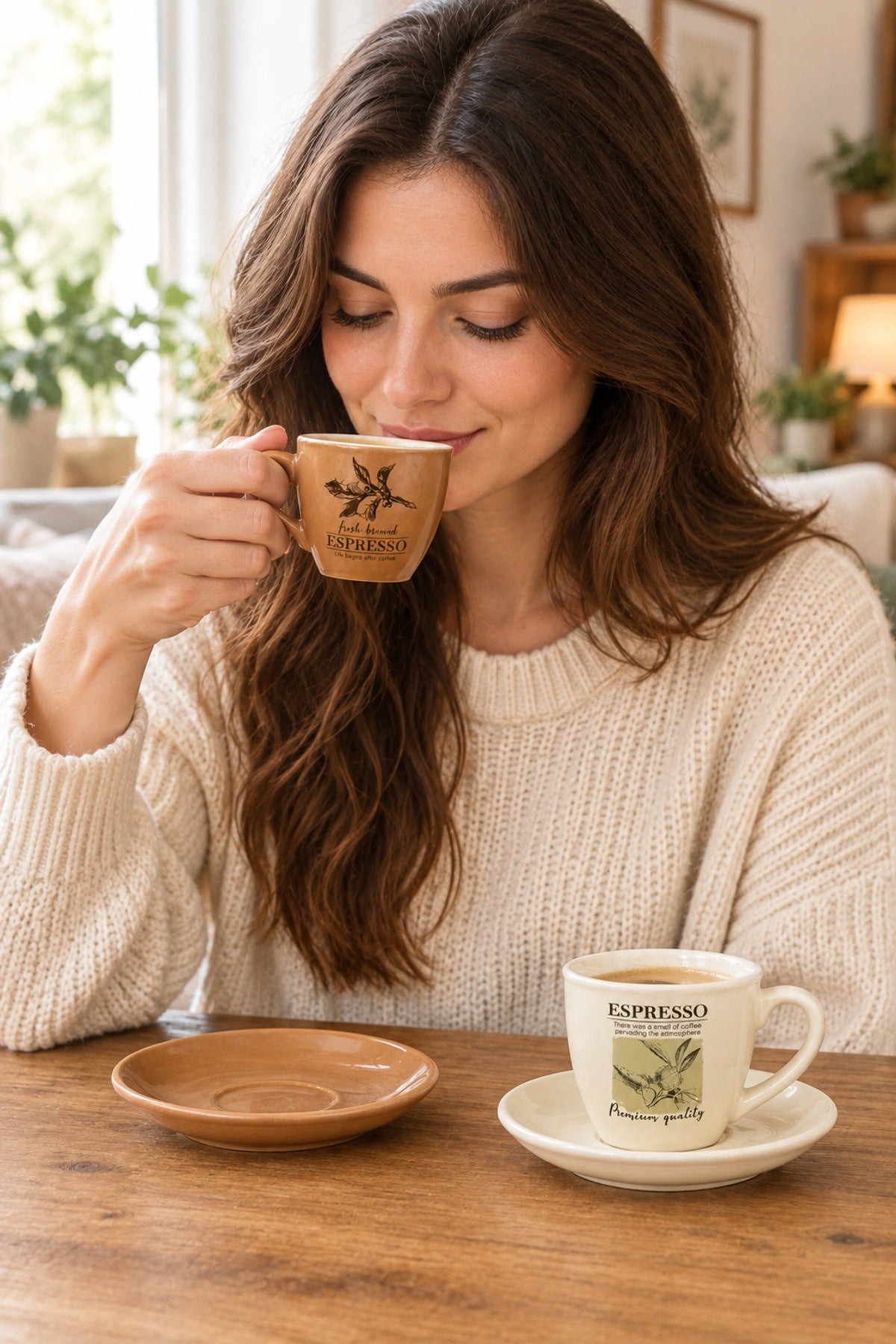 ViraCasa Art 2'li Kahve Fincan Takımı 90 cc Botanik Desenli Espresso Fincanı Des