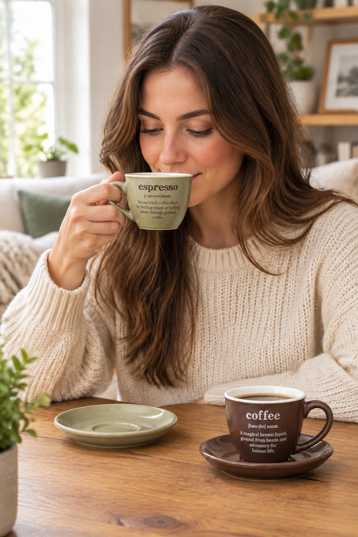 ViraCasa Earth 2'li Kahve Fincan Takımı 90 cc Espresso Fincanı Yazılı Yeşil + Ka