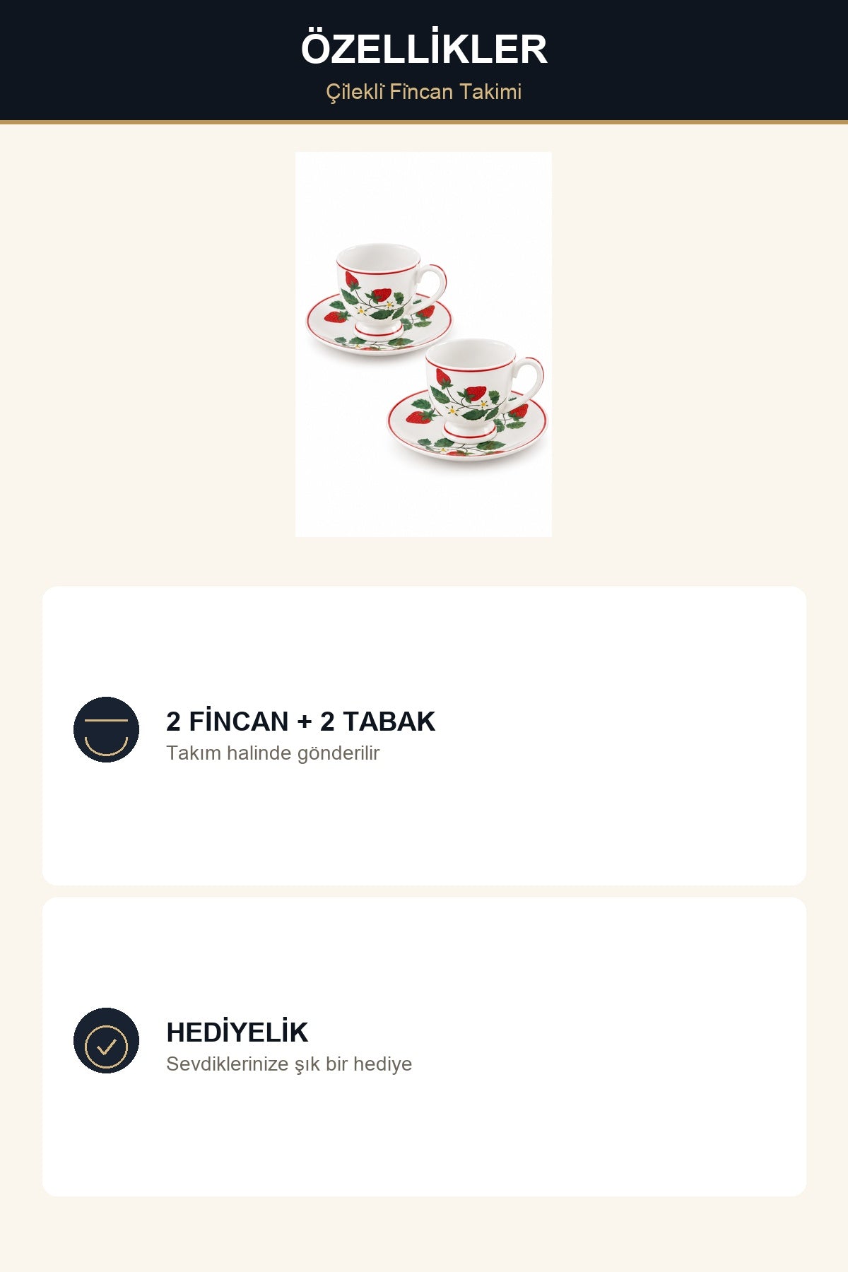 ViraCasa Juny 2 Kişilik Kahve Fincan Takımı Çilek Desenli Türk Kahvesi Fincanı