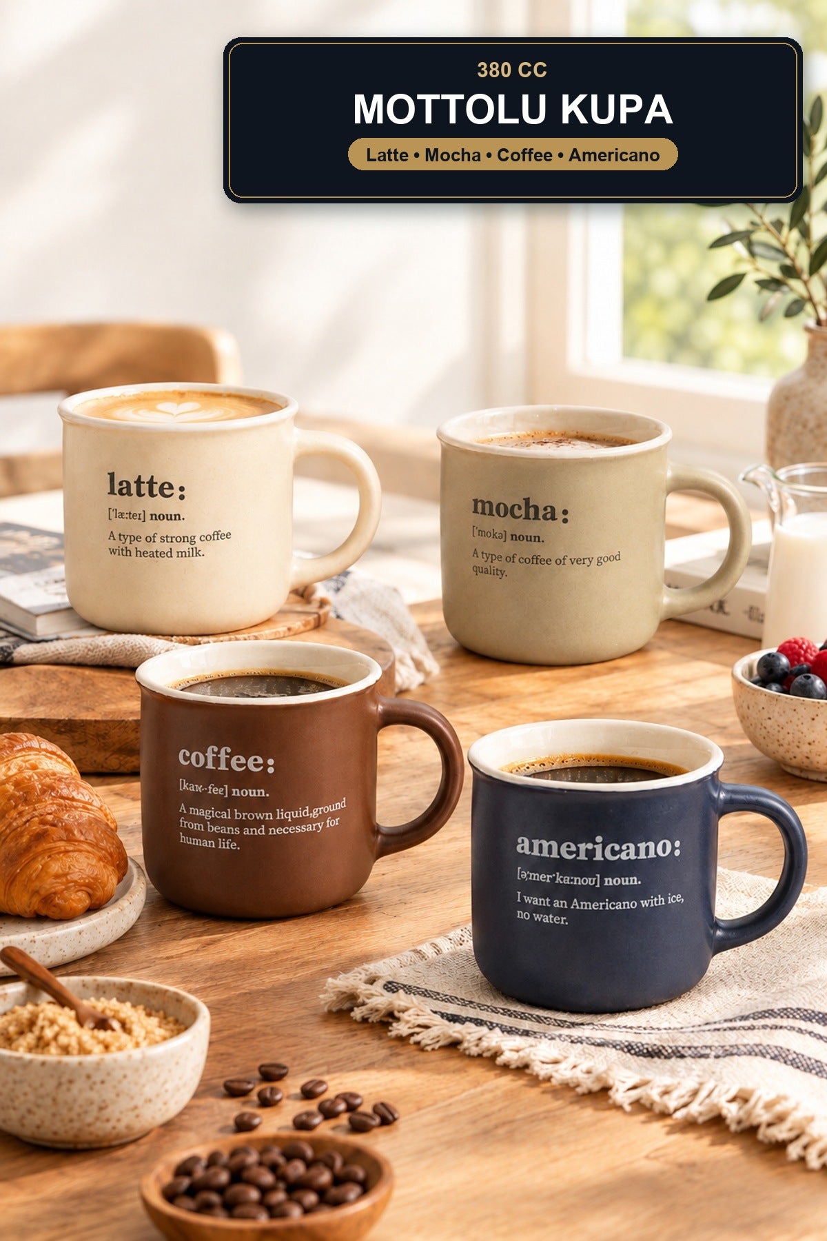 Lory Mottolu Kupa 380 cc Kahve Kupası Yazılı Hediyelik Kupa Latte (Kre Coffee (Kahverengi)