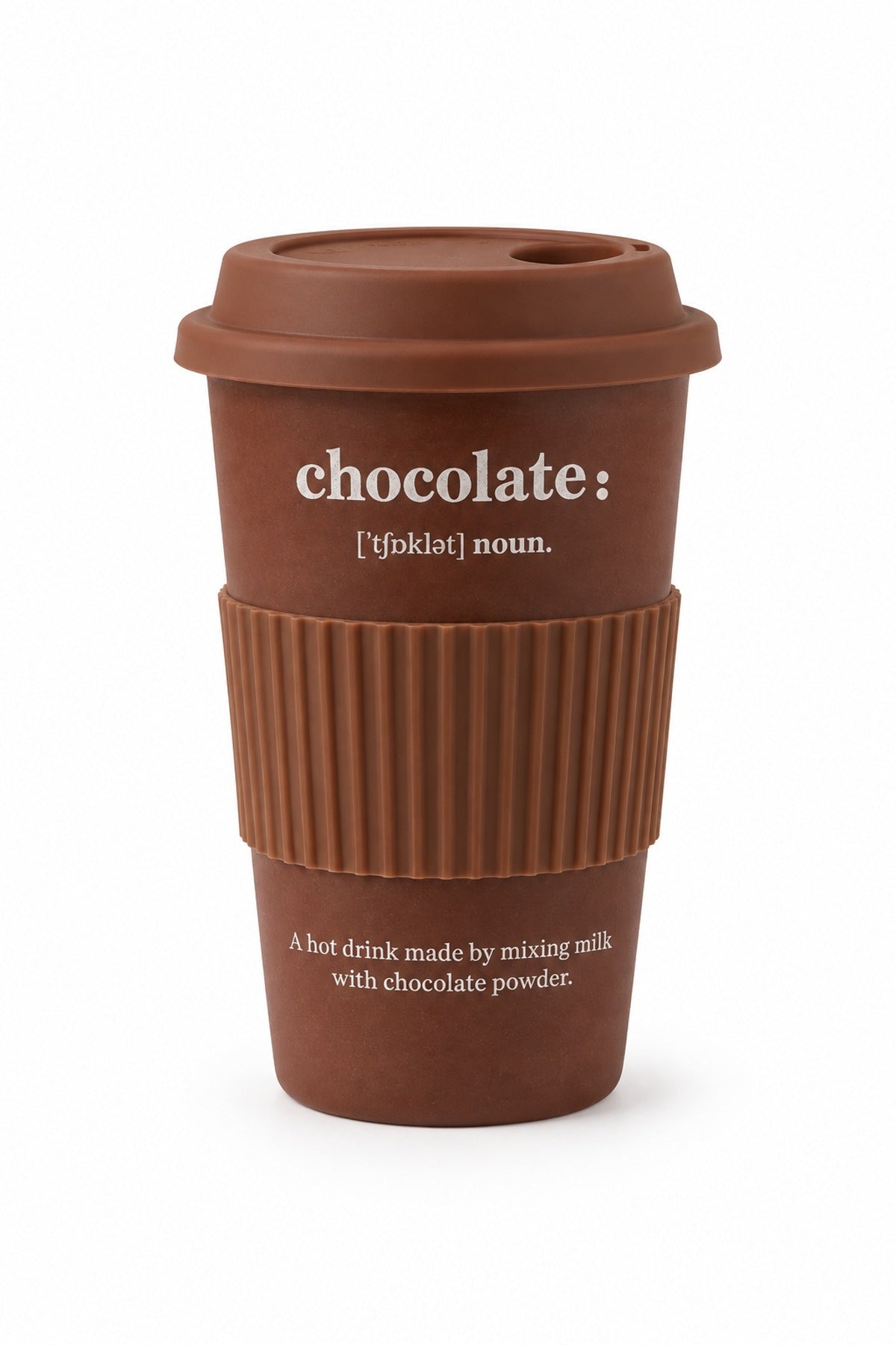 Lungo Porselen Travel Mug 370 cc Silikon Kapaklı Kahve Termos Bardak Y Chocolate (Kahverengi)