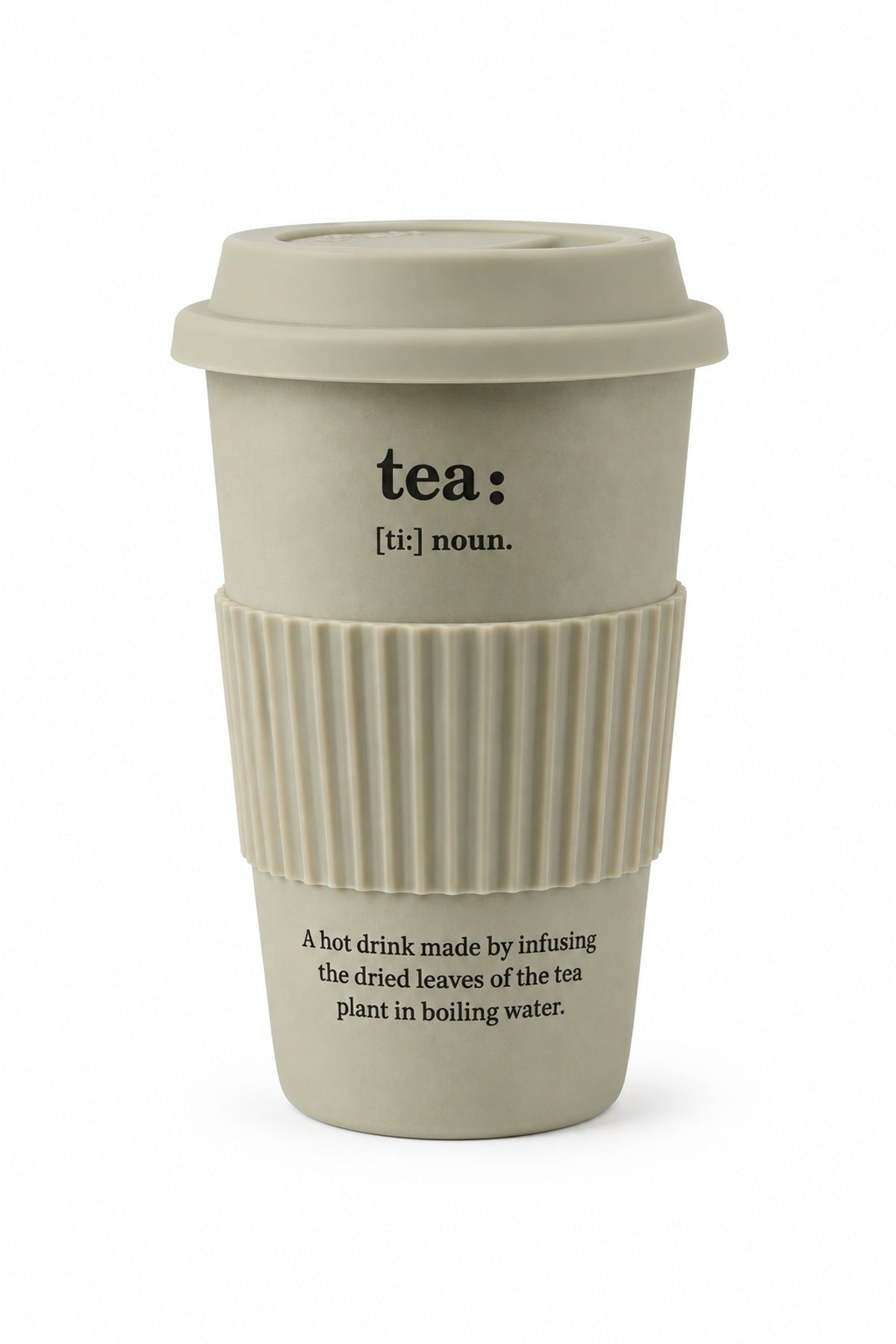 Lungo Porselen Travel Mug 370 cc Silikon Kapaklı Kahve Termos Bardak Y Tea (Gri Yeşil)