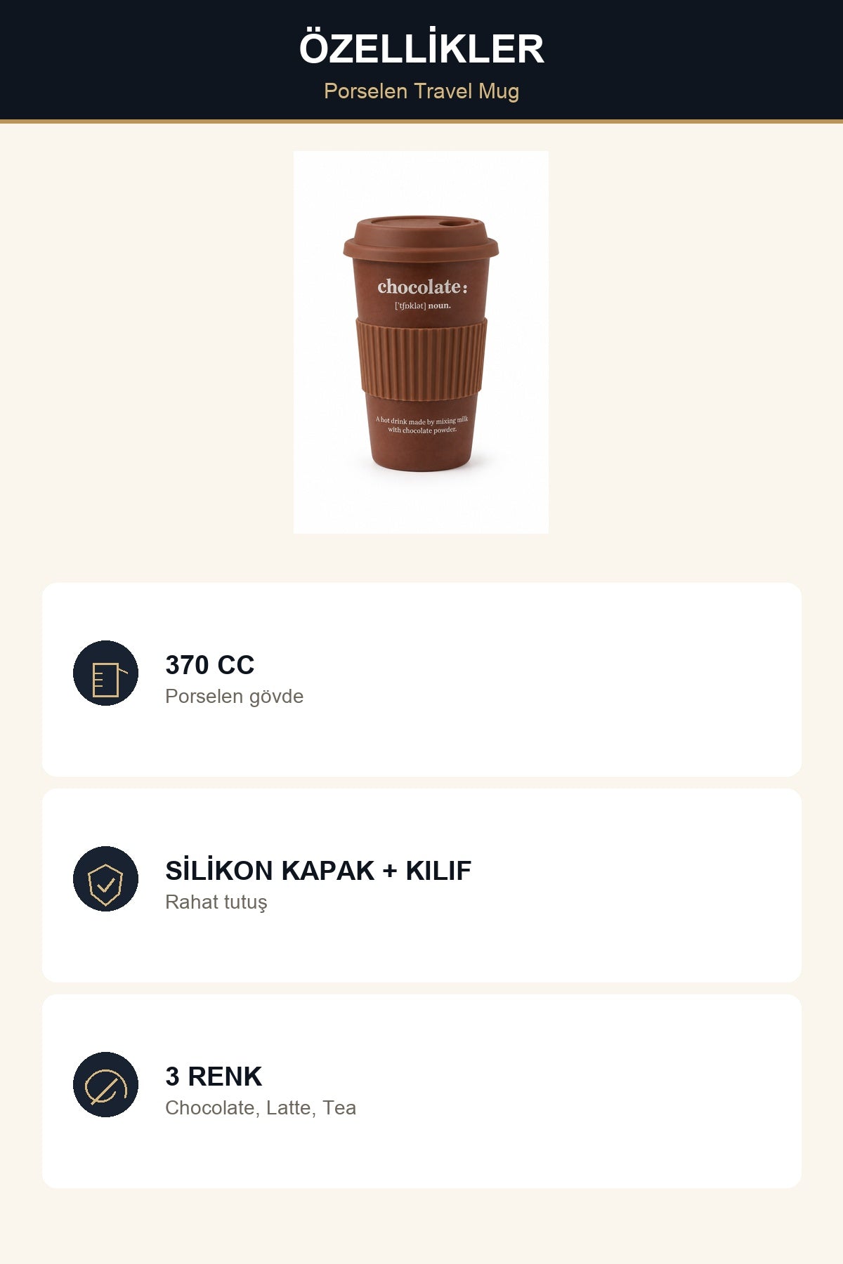 Lungo Porselen Travel Mug 370 cc Silikon Kapaklı Kahve Termos Bardak Y Chocolate (Kahverengi)