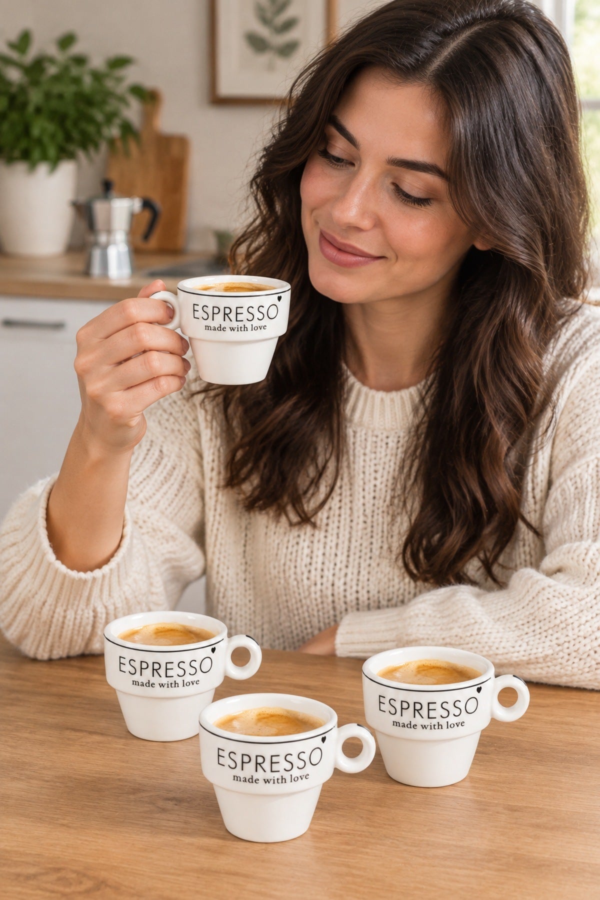 Mood 4'lü Espresso Fincanı Seti Yazılı Beyaz Kahve Fincanı