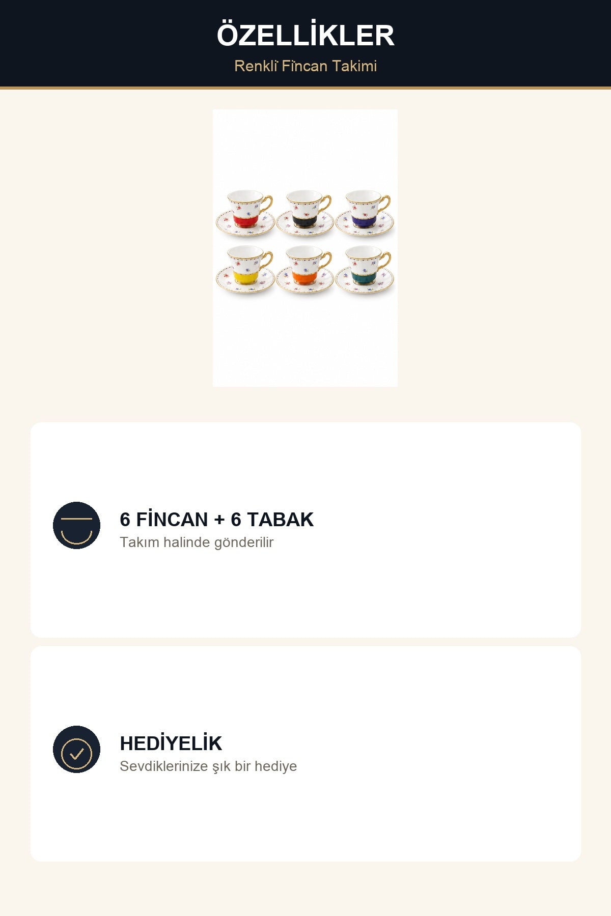 ViraCasa 6'lı Kahve Fincan Seti Renkli Desenli Türk Kahvesi Fincanı
