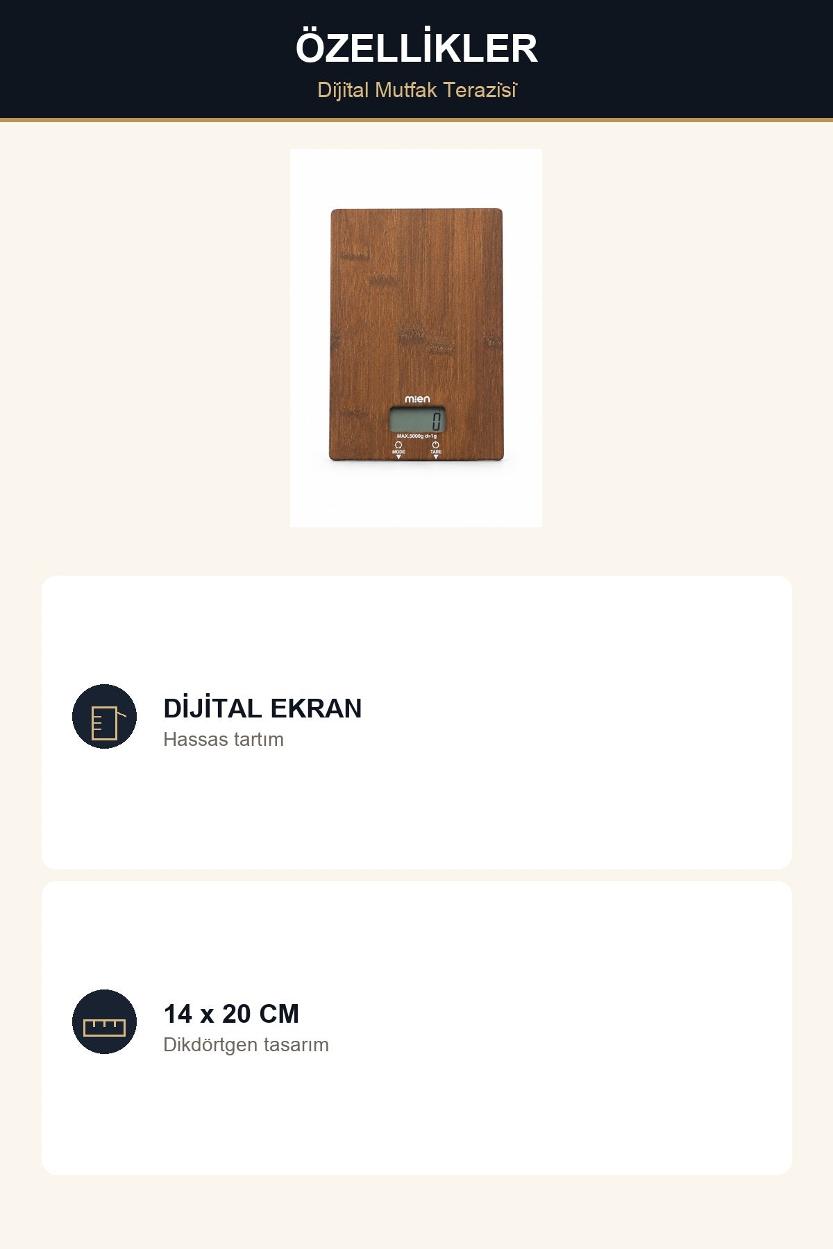 Dijital Mutfak Terazisi Dikdörtgen 14x20 cm Ahşap Görünümlü Hassas Mut