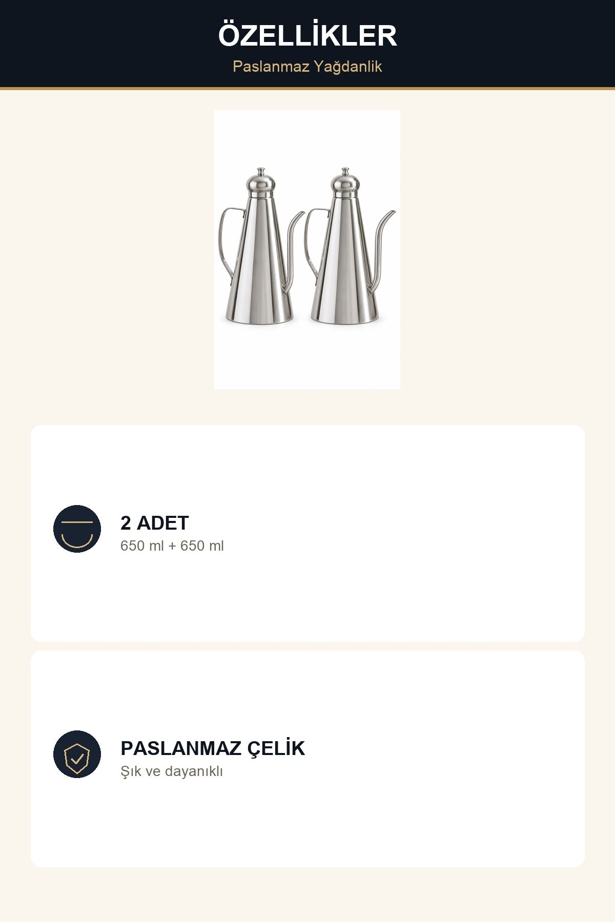 2'li Paslanmaz Çelik Yağdanlık Seti 650 ml İnce Uçlu Zeytinyağı Şişesi