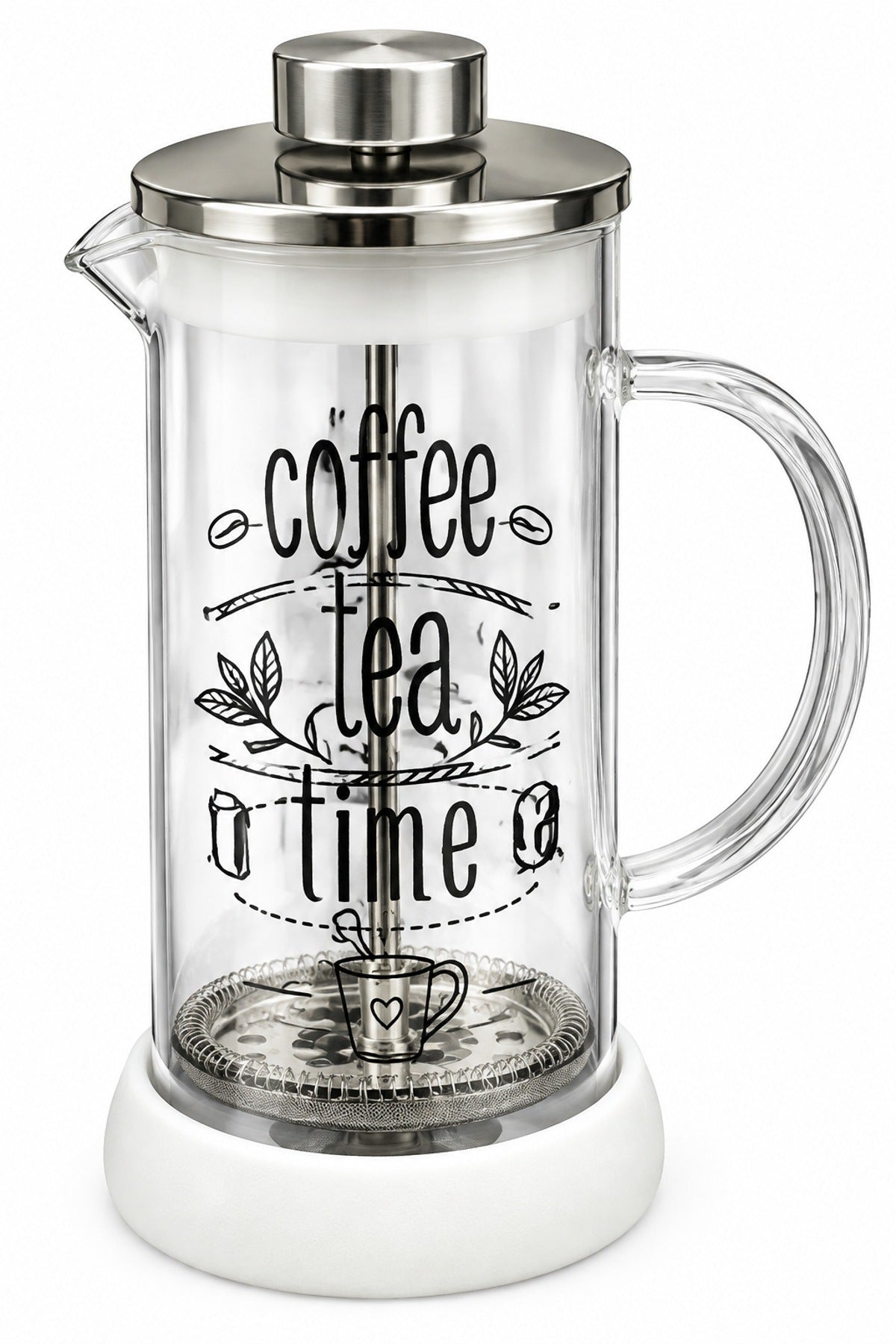 French Press 350 ml Cam Kahve ve Çay Demleme Beyaz