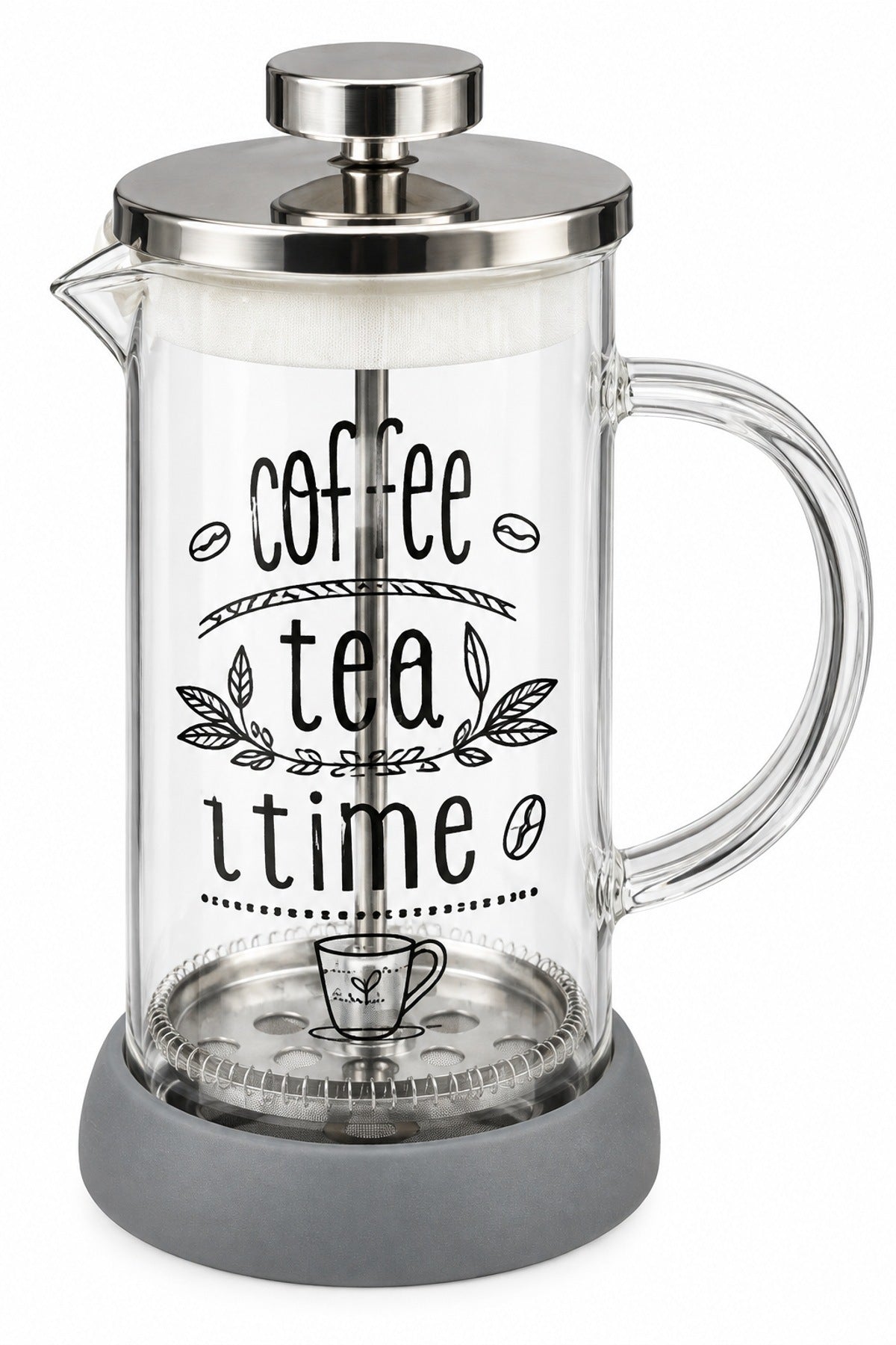 French Press 350 ml Cam Kahve ve Çay Demleme Gri