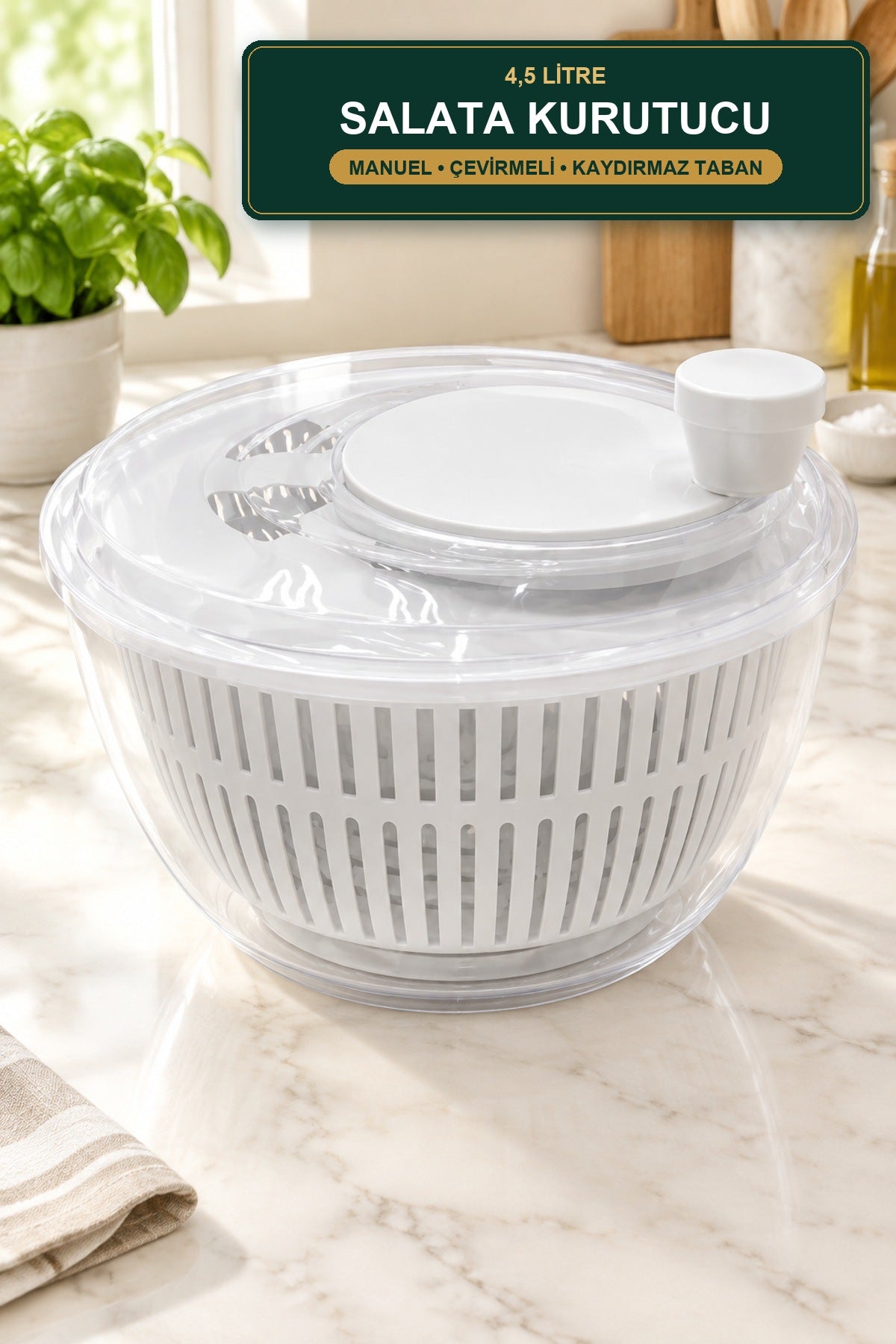 Salata Kurutucu 4,5 Litre Manuel Çevirmeli Sebze Yeşillik Kurutma ve S