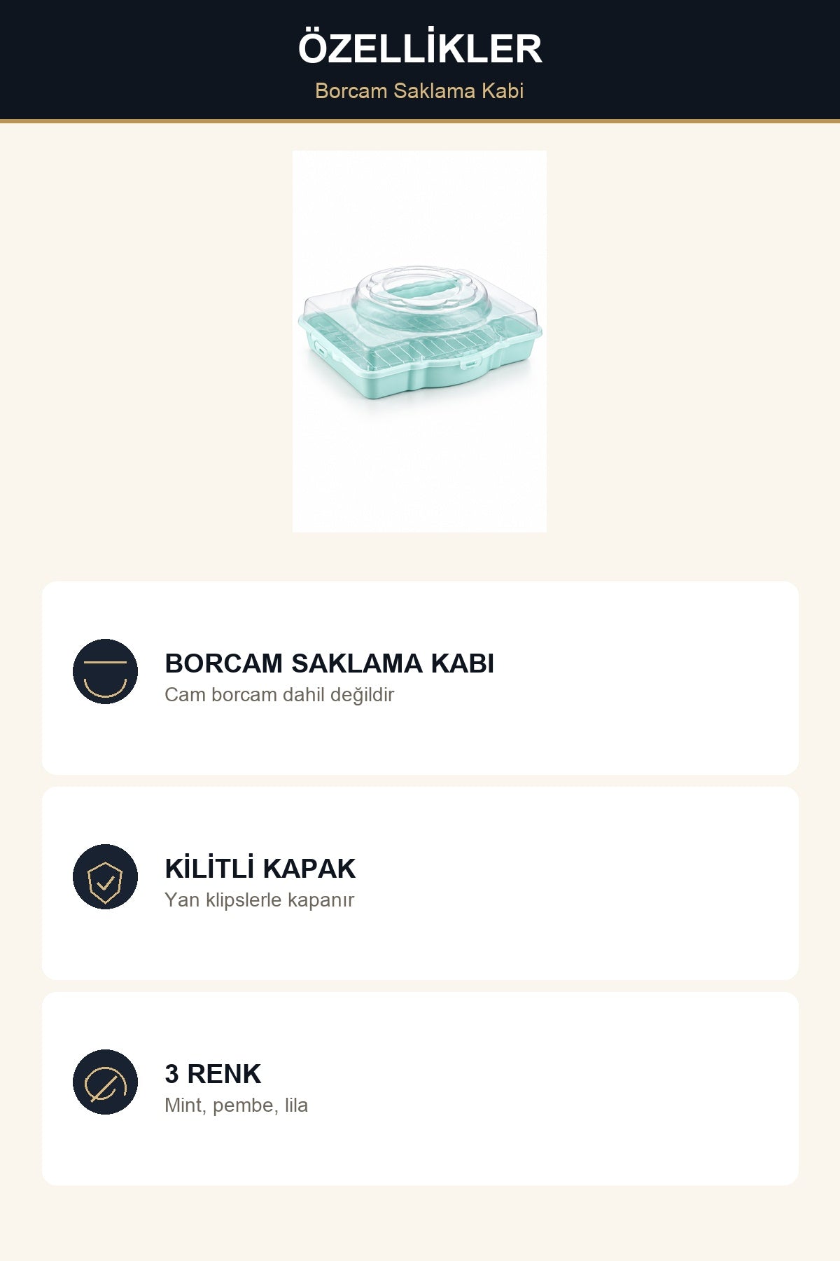 Borcam Saklama ve Taşıma Kabı Kilitli Şeffaf Kapaklı Pasta Kek Taşıma  Pembe