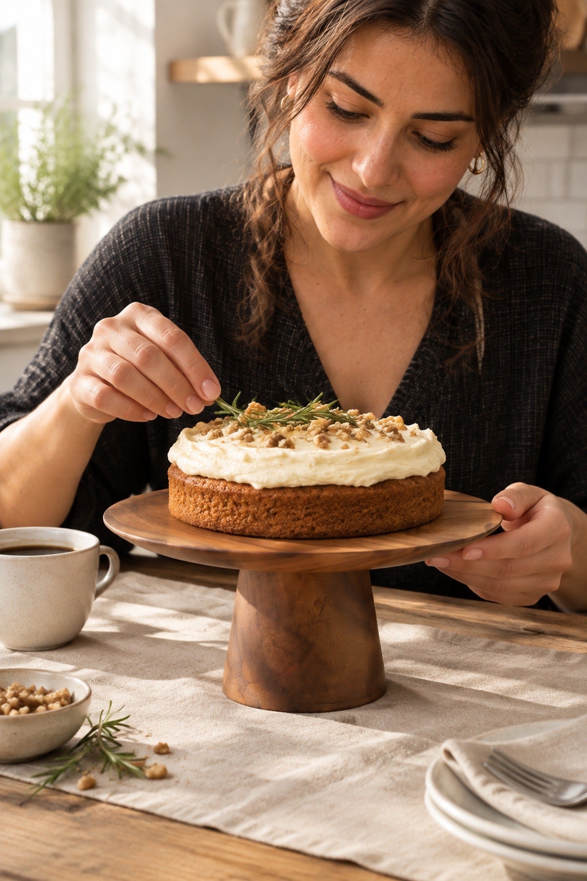 Akasya Ahşap Pasta Standı 25 cm Ayaklı Kek Standı Sunumluk Doğal Ahşap